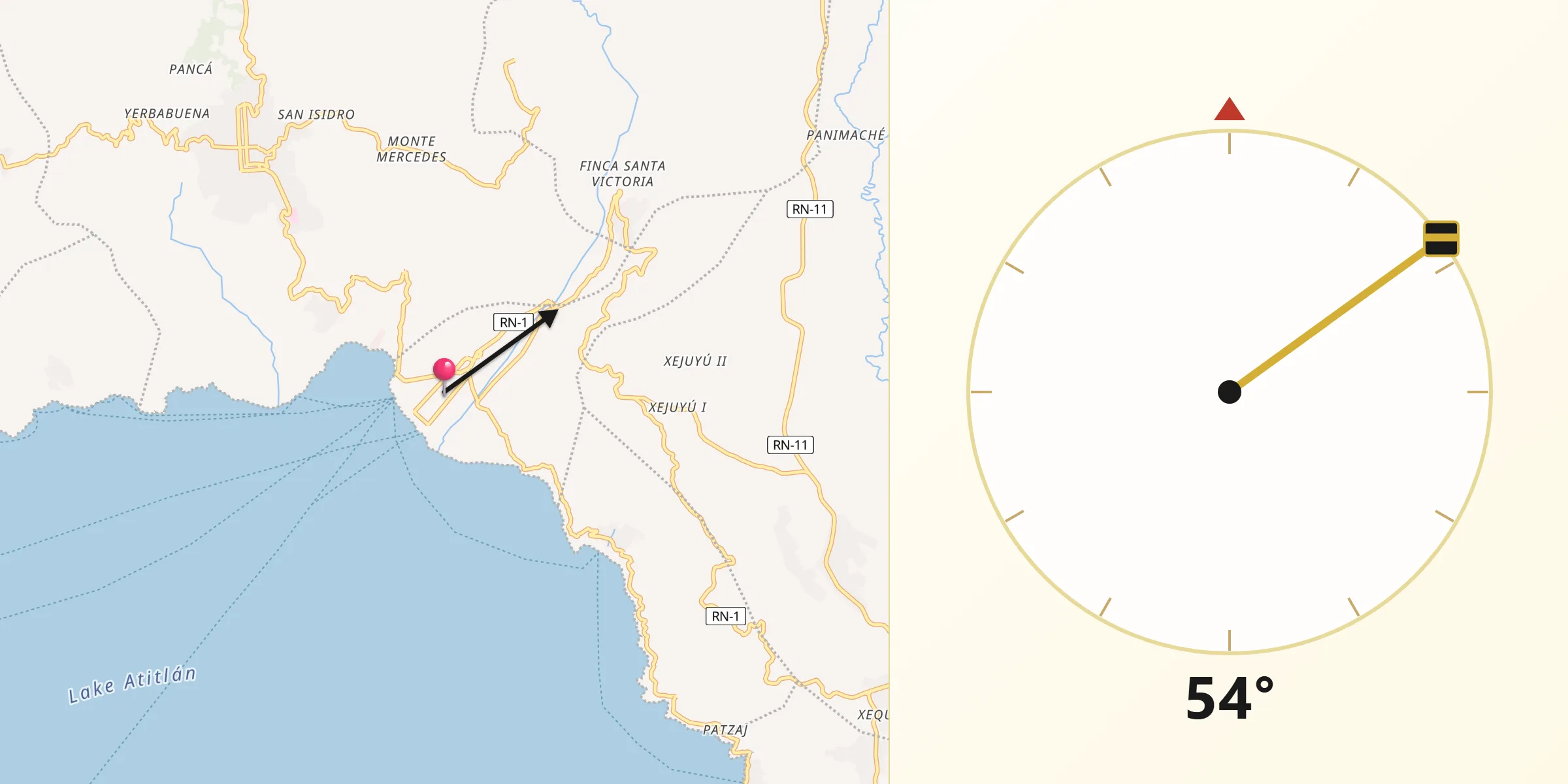 Dirección de la Qibla desde Panajachel