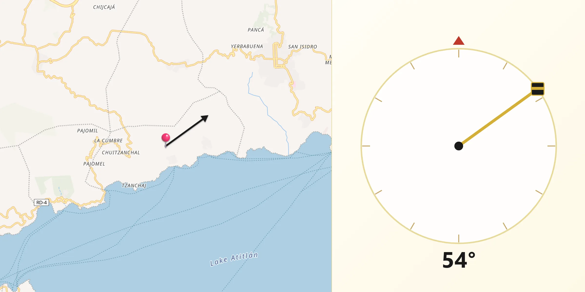 Dirección de la Qibla desde Municipio de Santa Cruz La Laguna