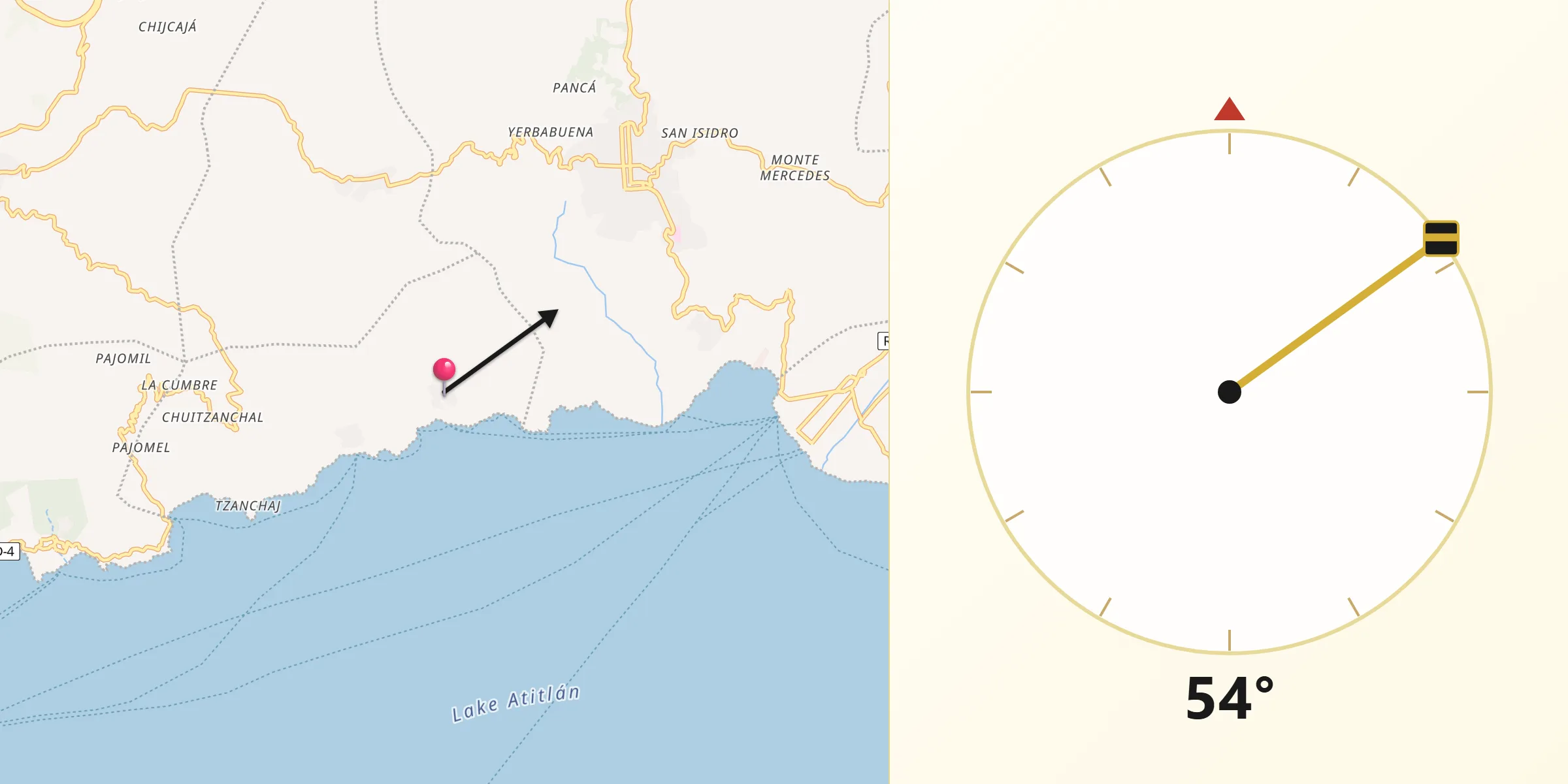 Dirección de la Qibla desde Santa Cruz La Laguna