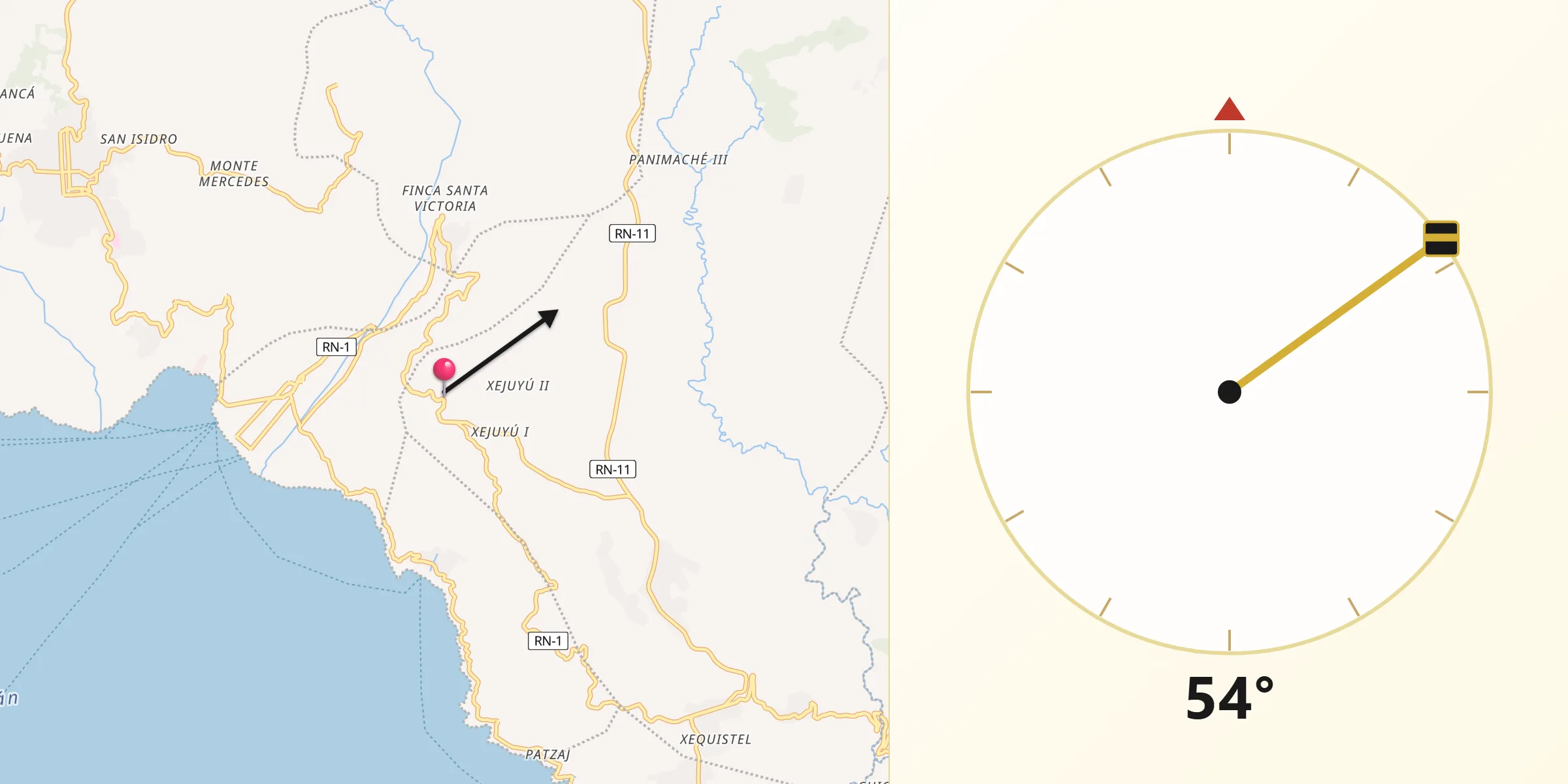 Dirección de la Qibla desde San Andrés Semetabaj