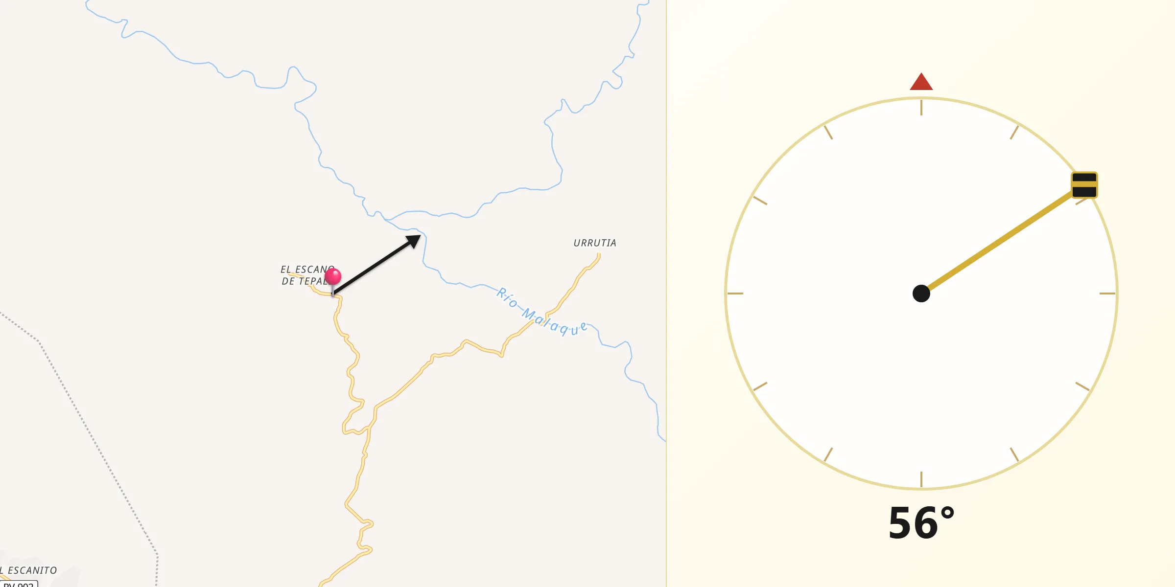 Dirección de la Qibla desde El Escaño de Tepale