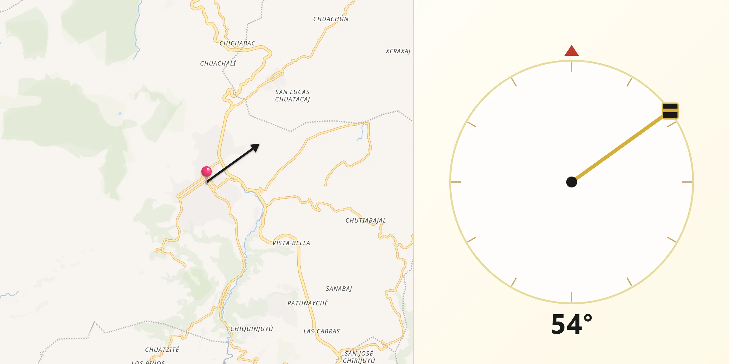 Dirección de la Qibla desde Tecpán Guatemala