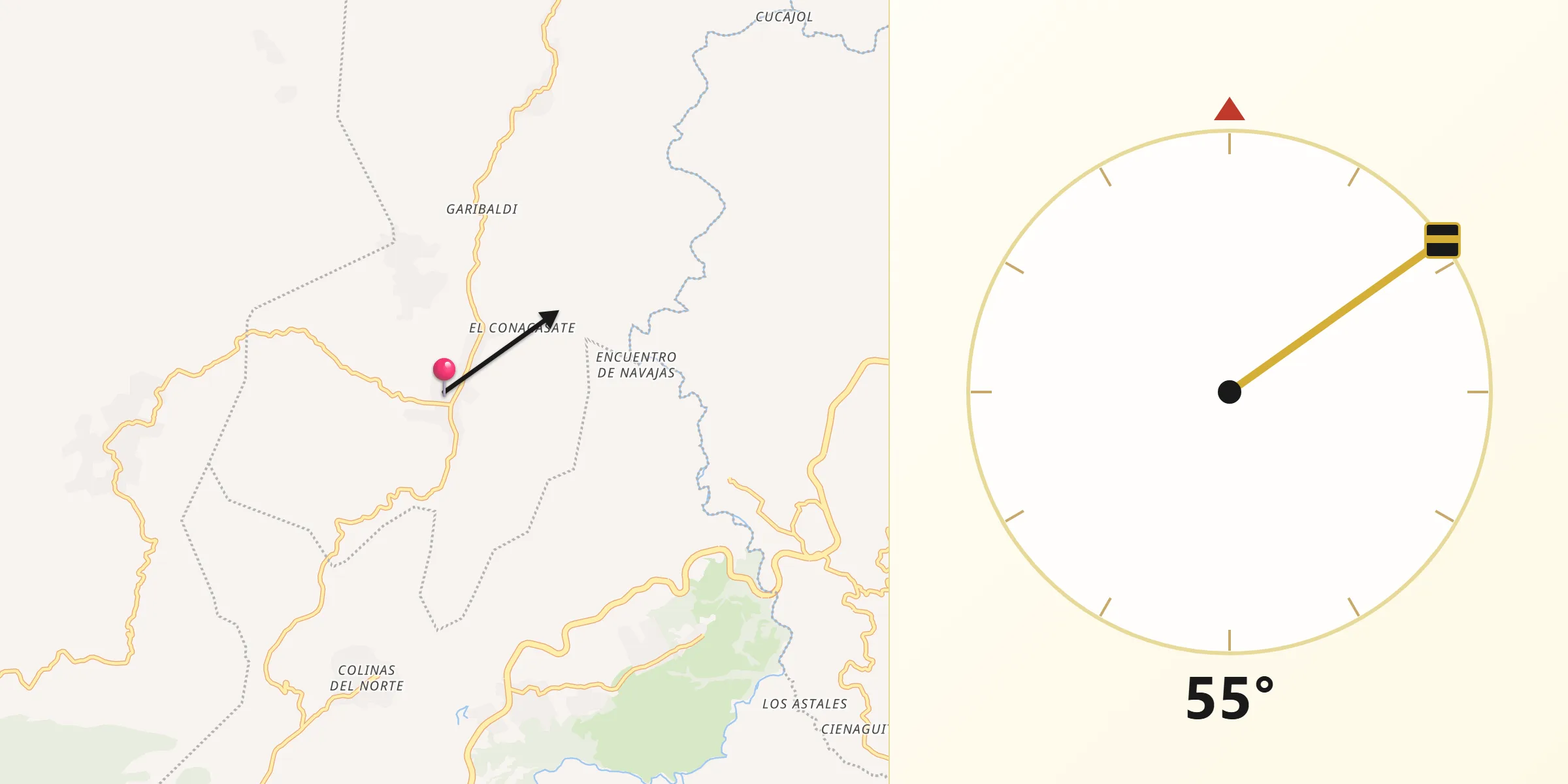 Dirección de la Qibla desde San José del Golfo