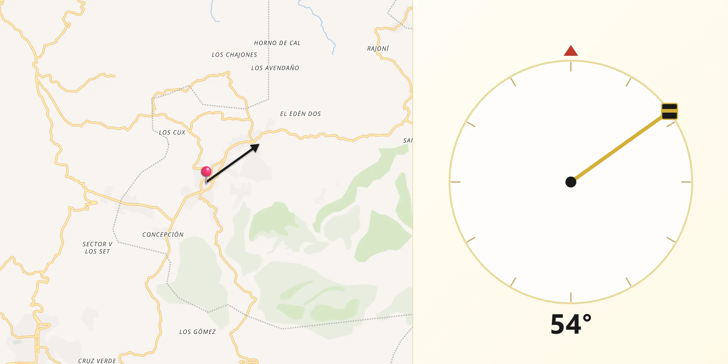 Dirección de la Qibla desde San Raimundo