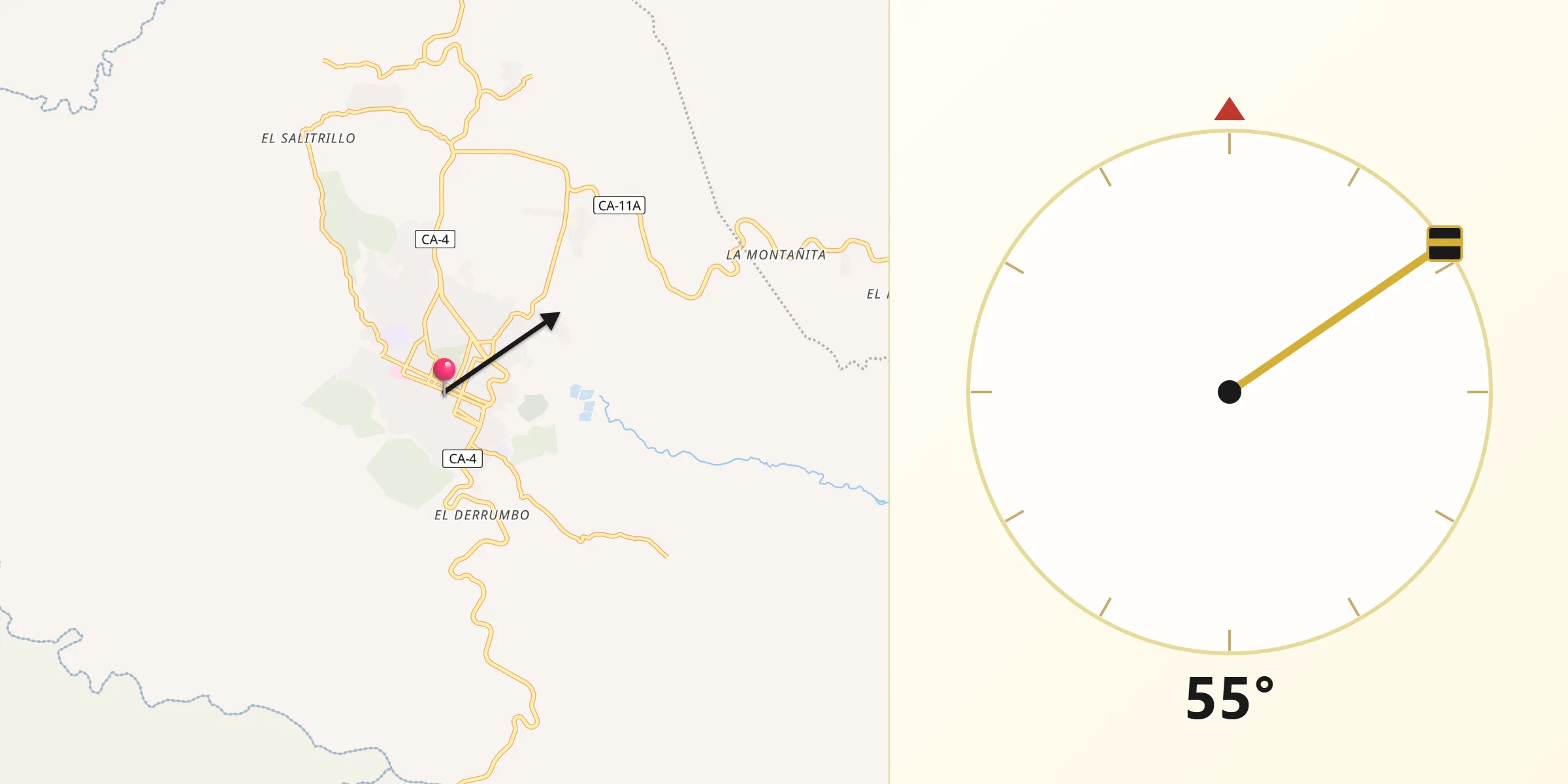 Dirección de la Qibla desde Santa Rosa de Copán