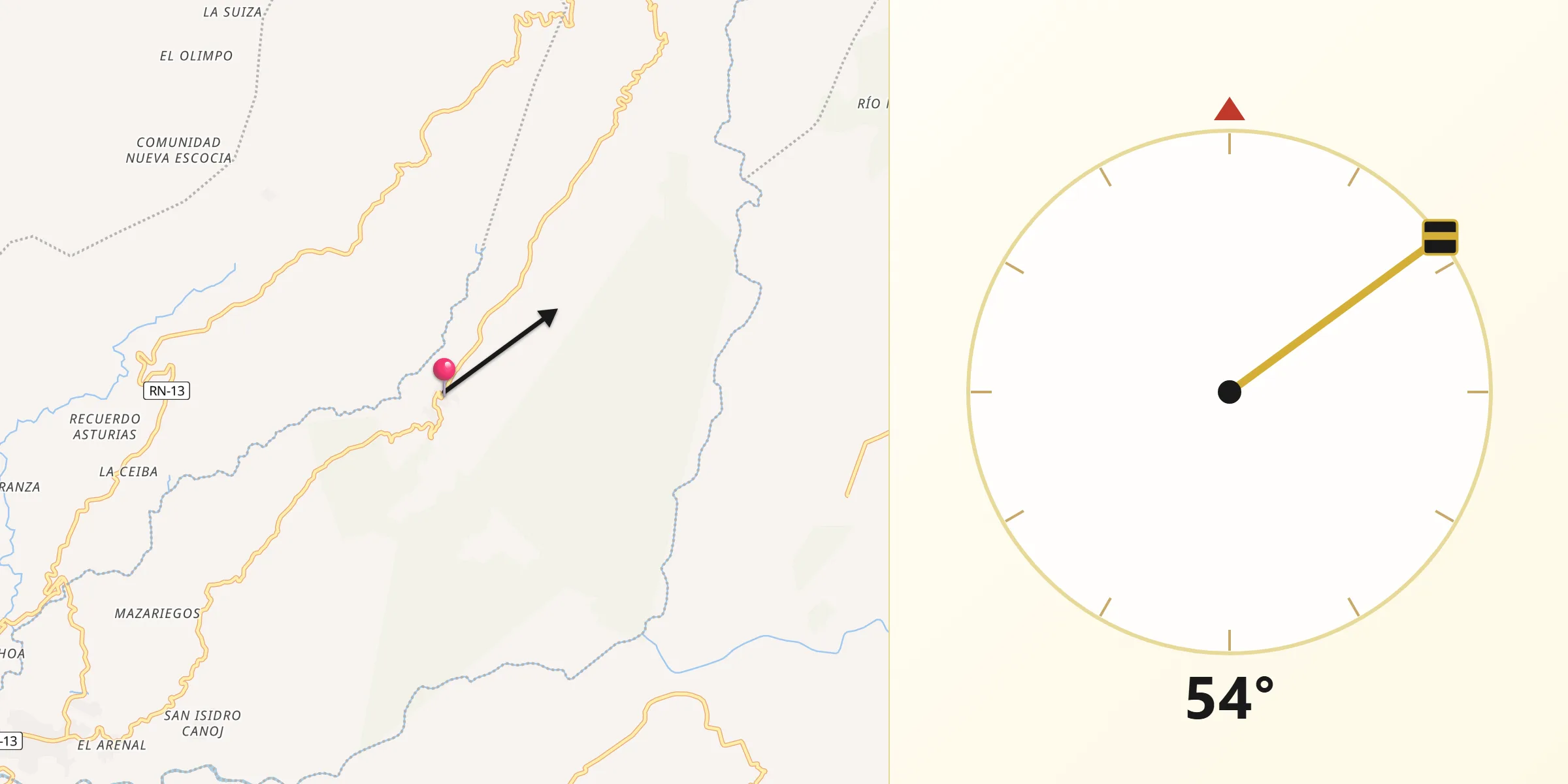 Dirección de la Qibla desde El Quetzal