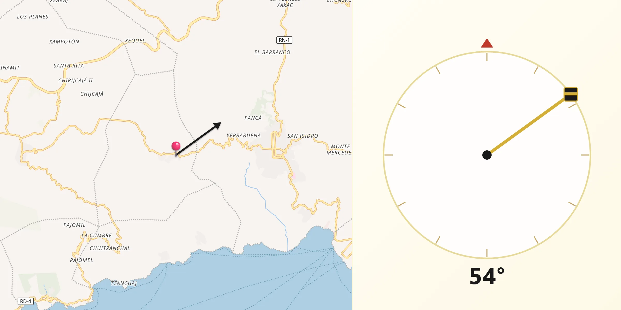 Dirección de la Qibla desde San José Chacayá