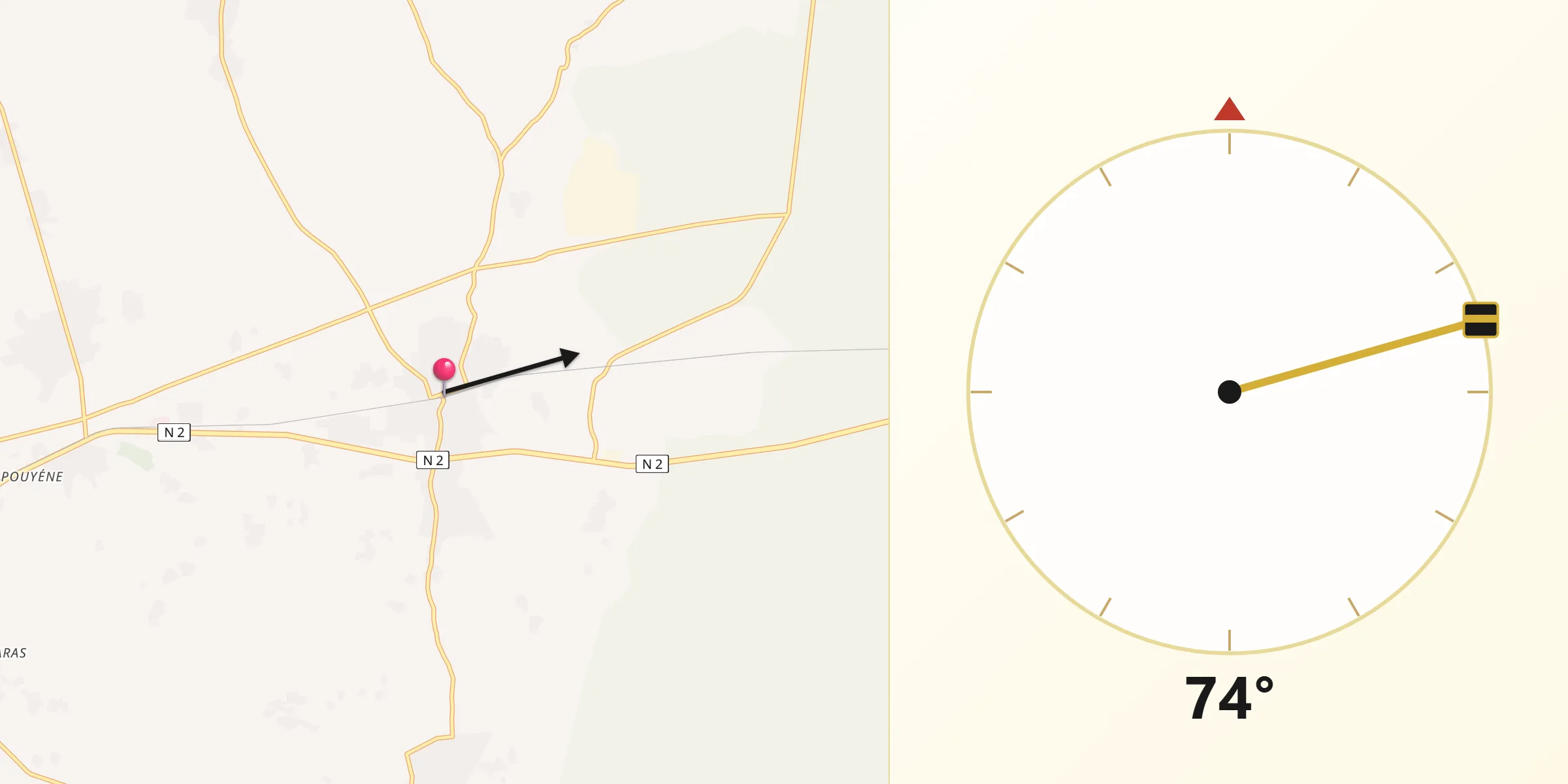 Direction vers la Qibla depuis Pout