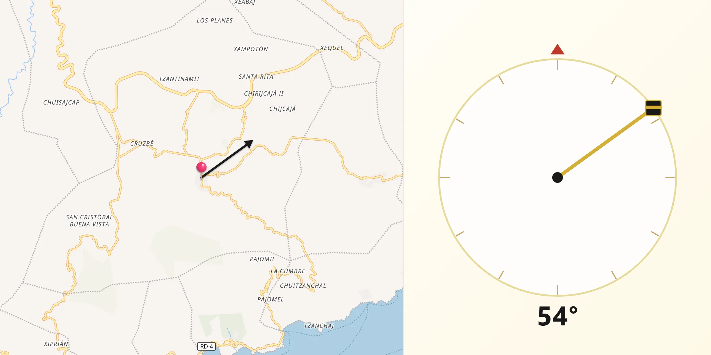 Dirección de la Qibla desde Santa Lucía Utatlán