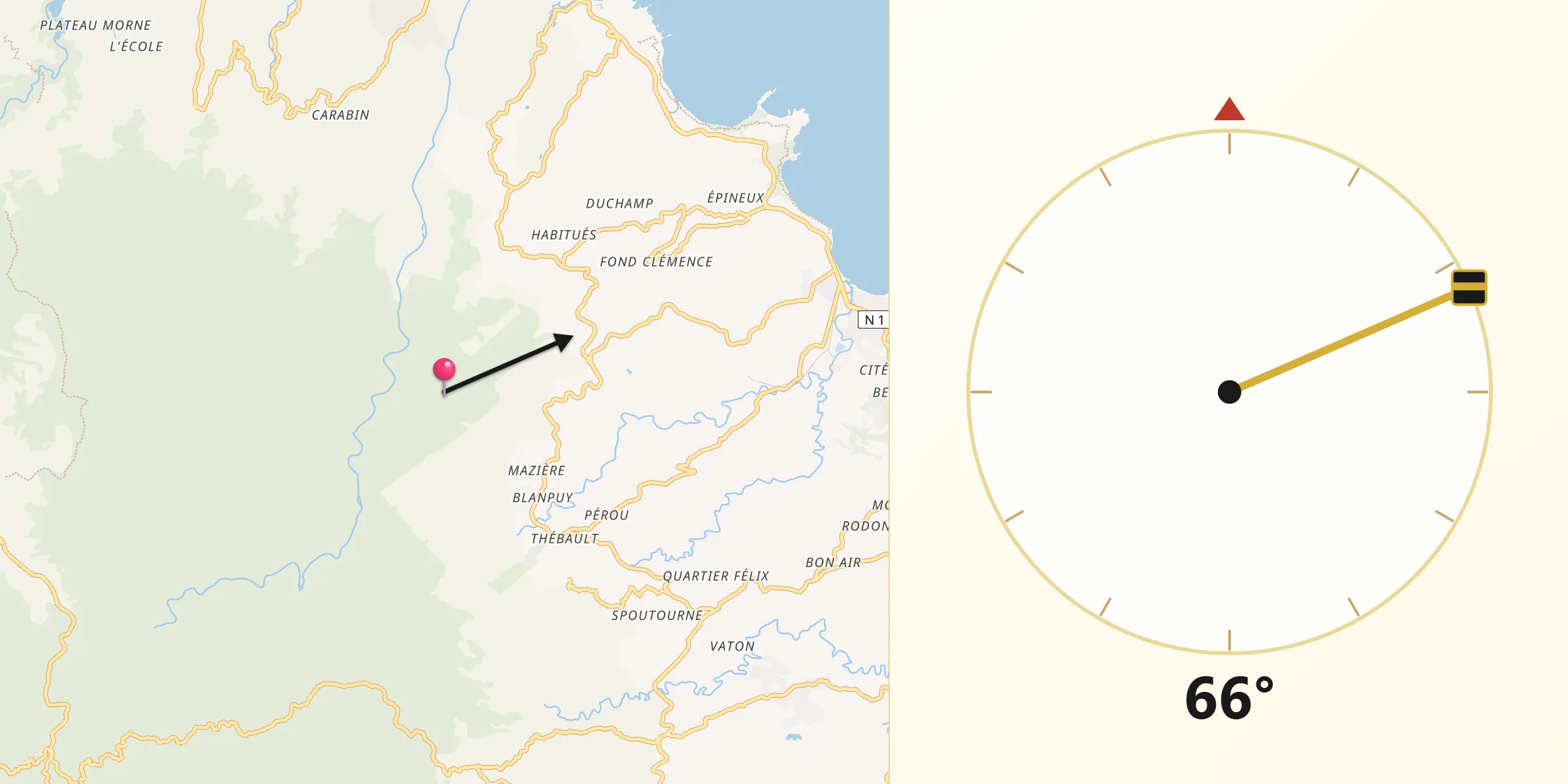 Direction vers la Qibla depuis Bourg de Sainte Marie
