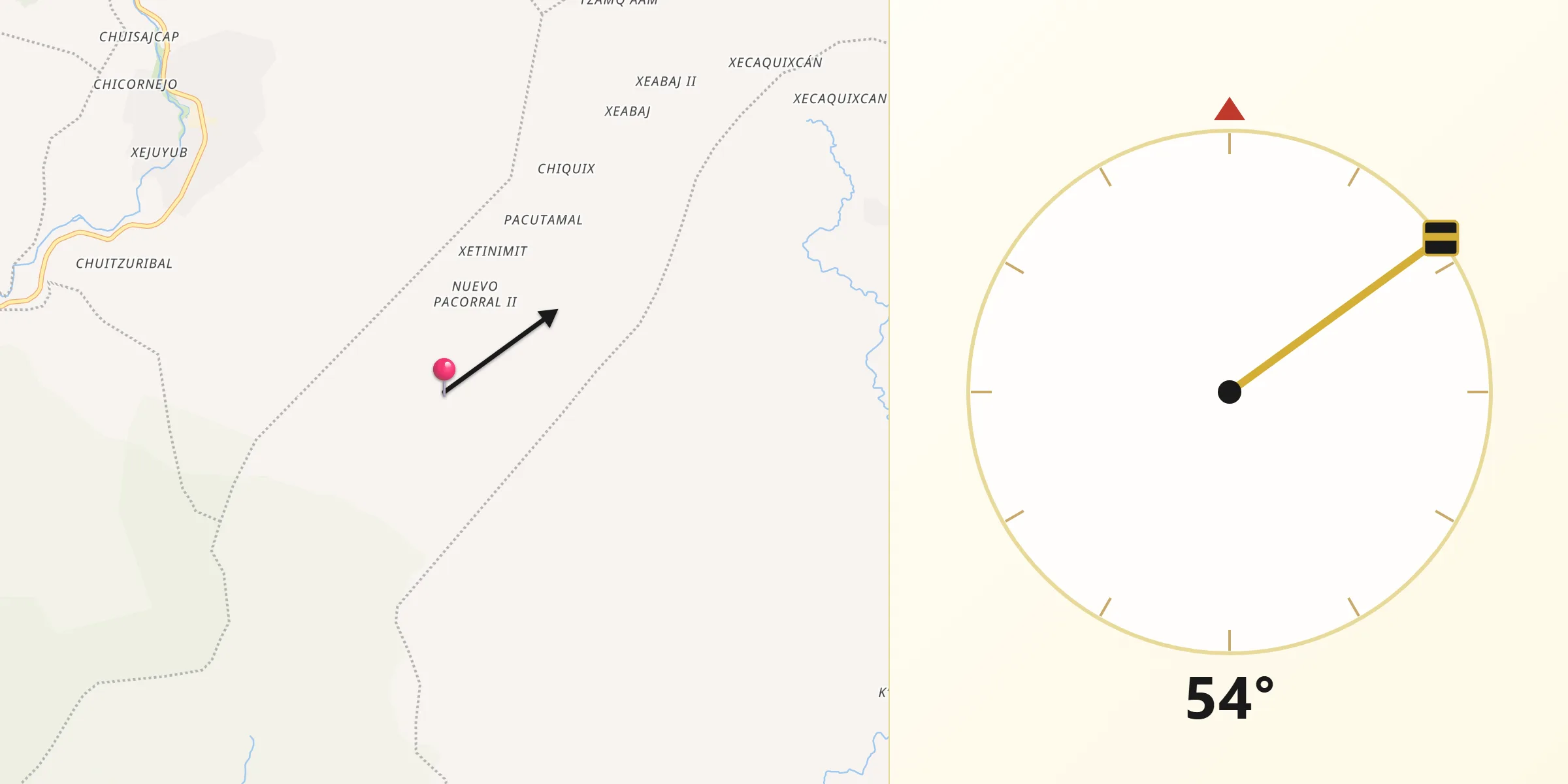 Dirección de la Qibla desde Municipio de Nahualá