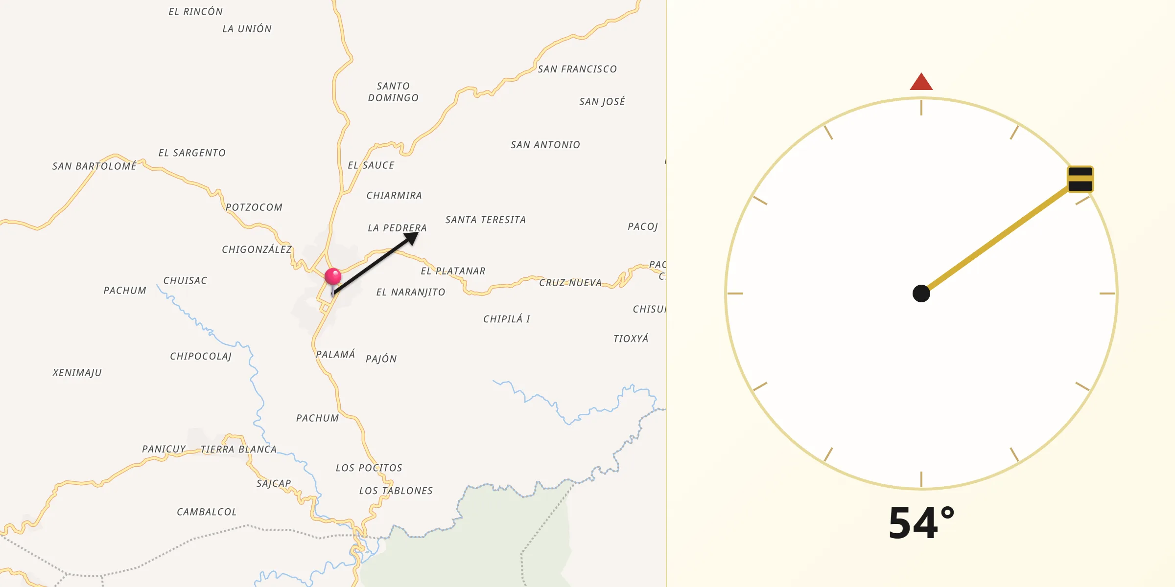 Dirección de la Qibla desde San Martín Jilotepeque