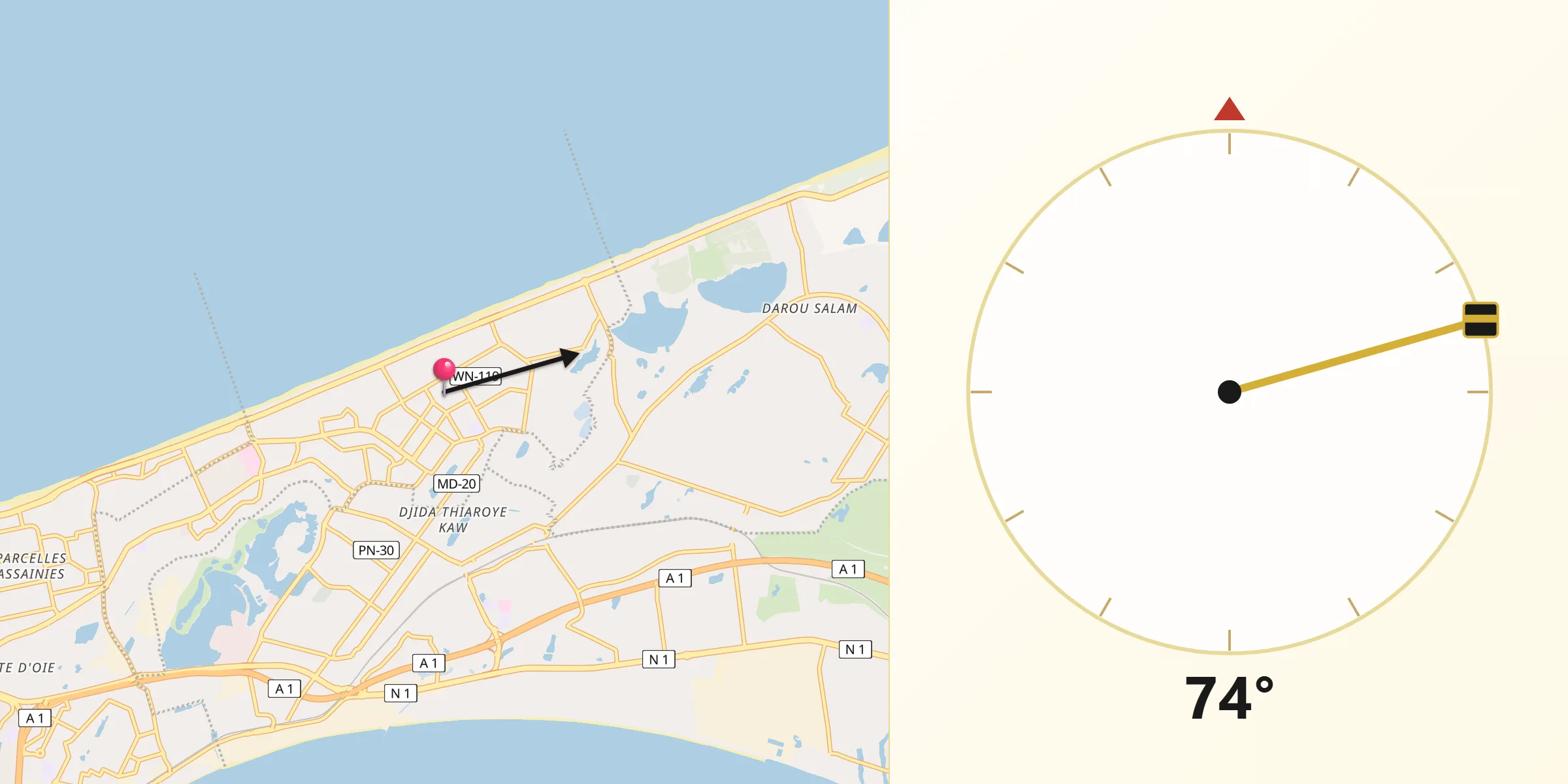 Direction vers la Qibla depuis N’diareme limamoulaye