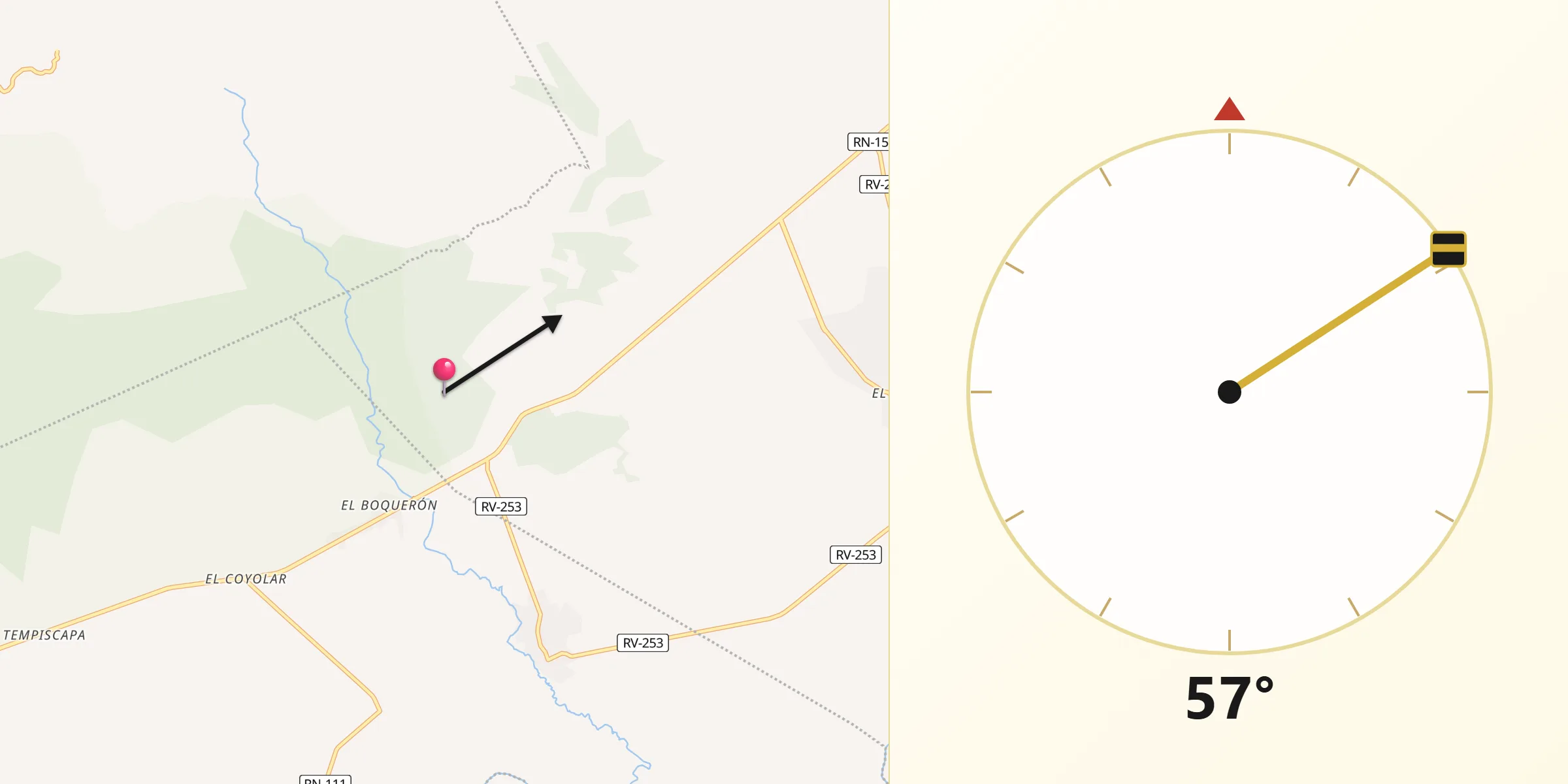 Dirección de la Qibla desde Arimís