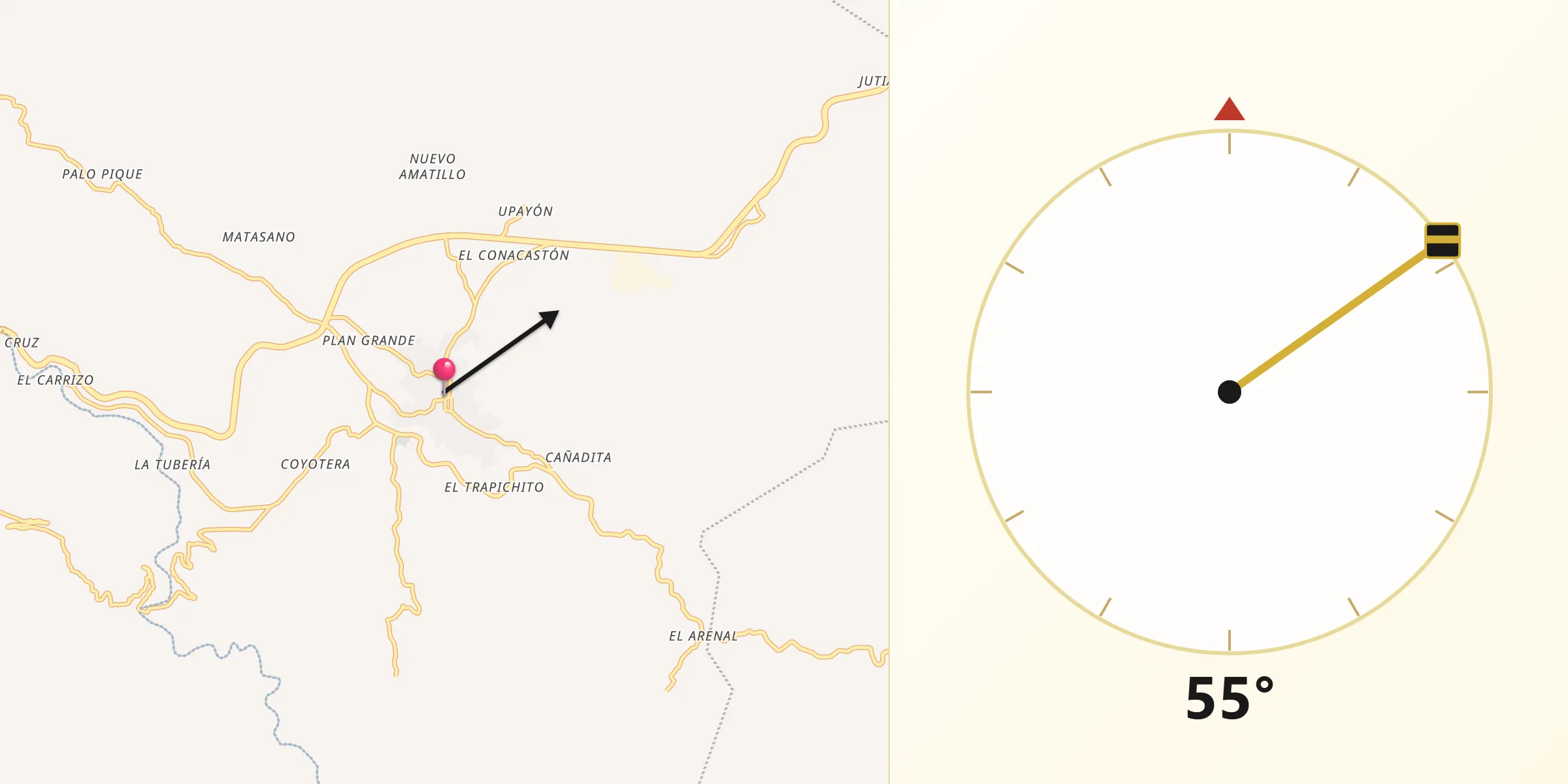 Dirección de la Qibla desde Sanarate