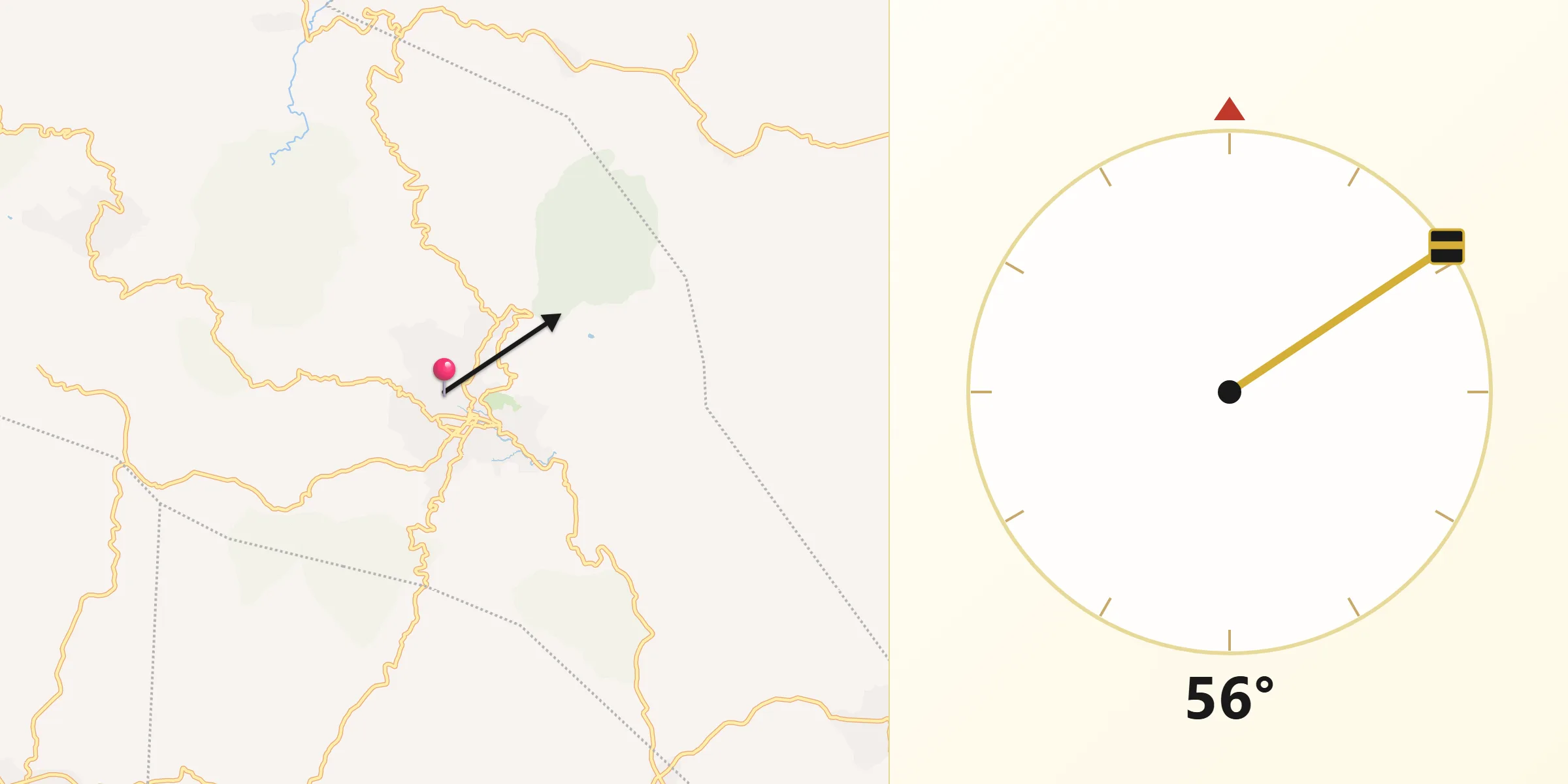 Dirección de la Qibla desde Minas de Oro