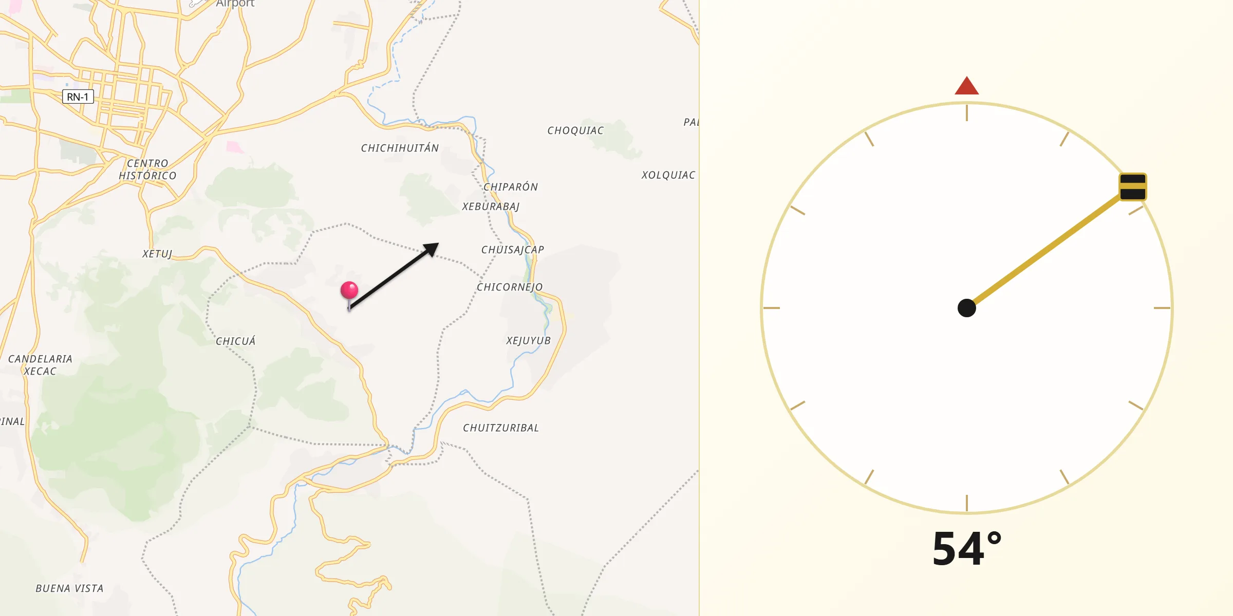 Dirección de la Qibla desde Municipio de Almolonga