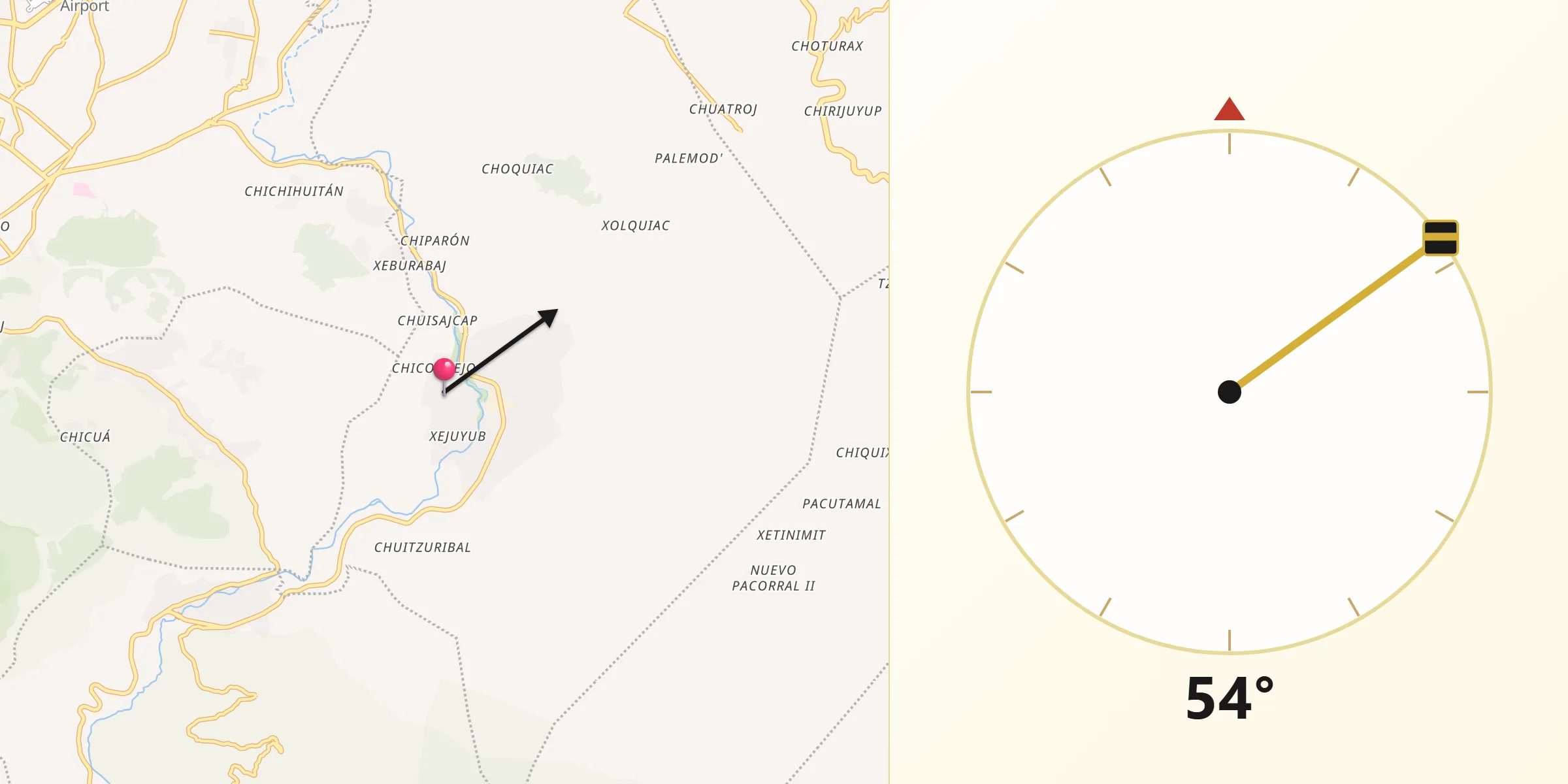 Dirección de la Qibla desde Cantel
