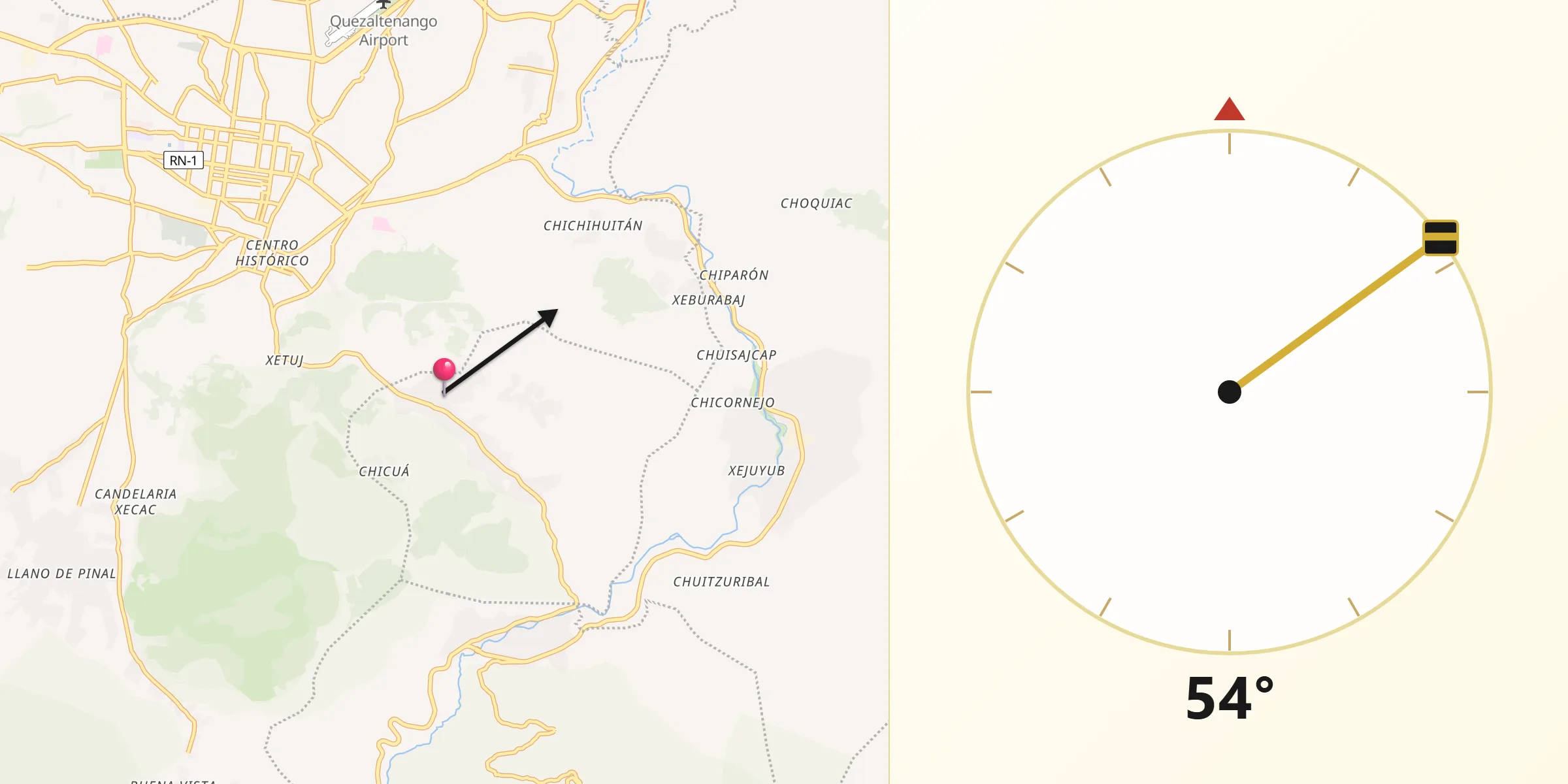 Dirección de la Qibla desde Almolonga