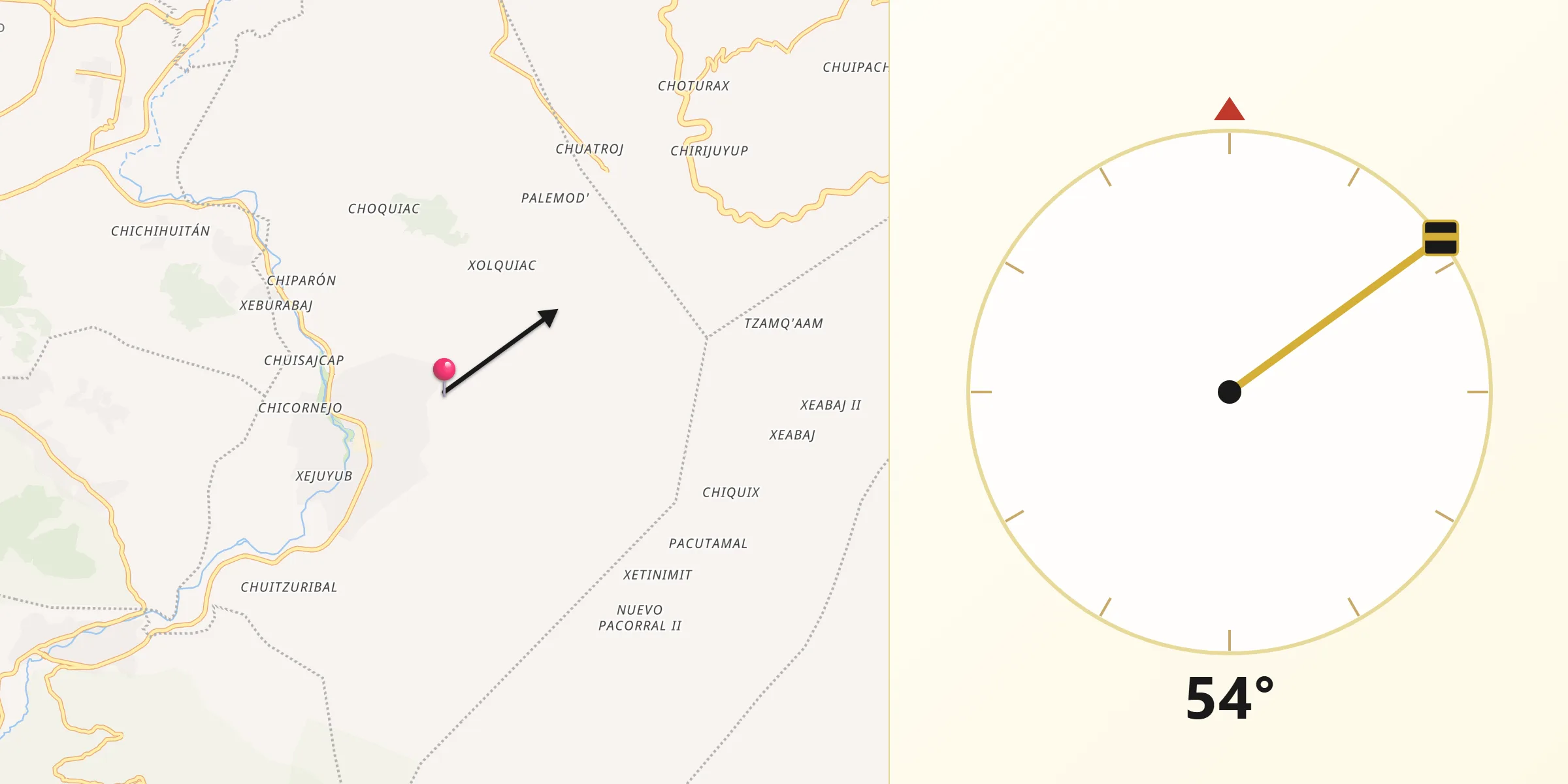 Dirección de la Qibla desde Municipio de Cantel