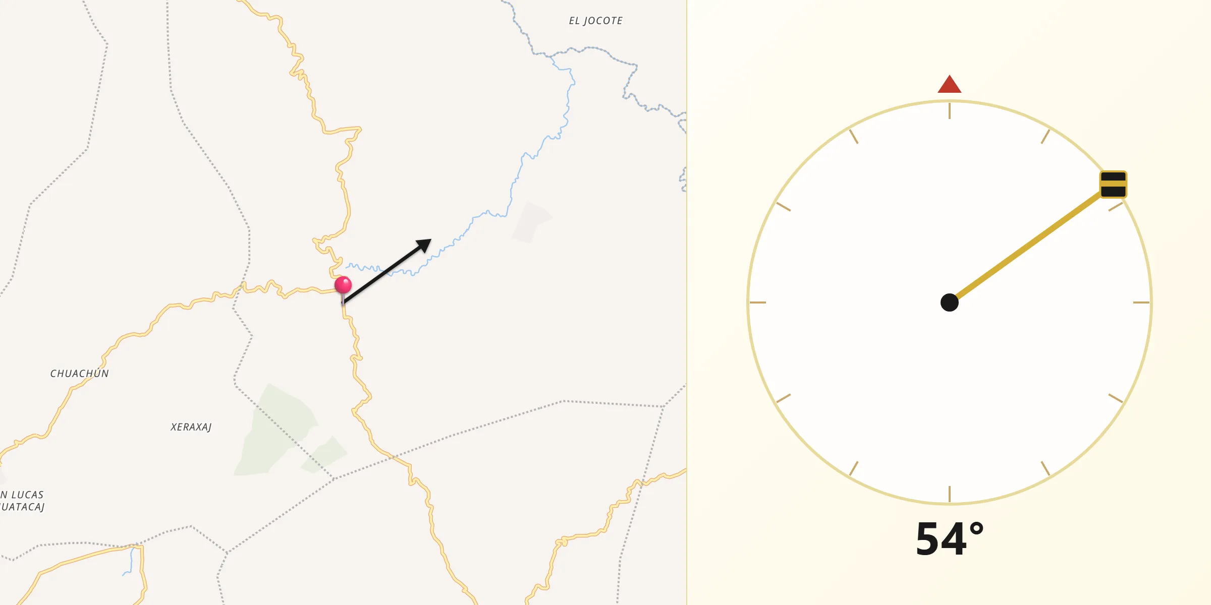 Dirección de la Qibla desde San José Poaquil