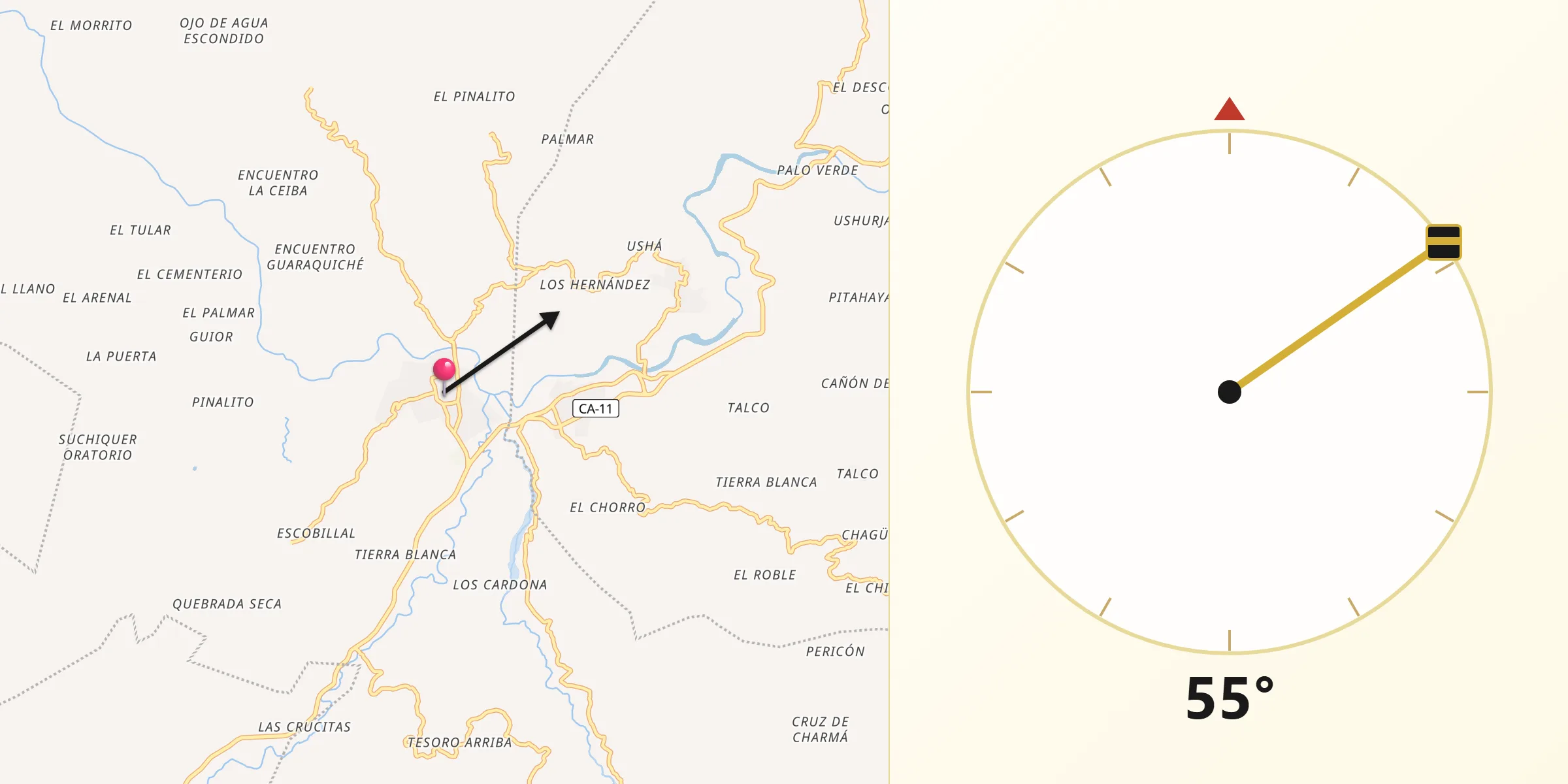 Dirección de la Qibla desde Jocotán