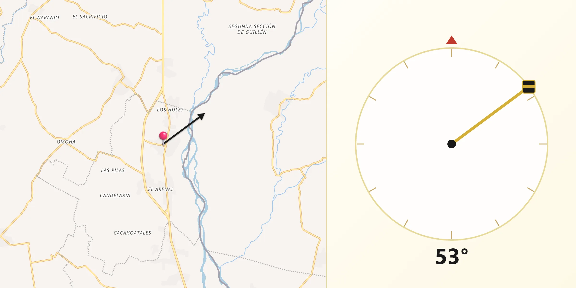 Dirección de la Qibla desde Metapa