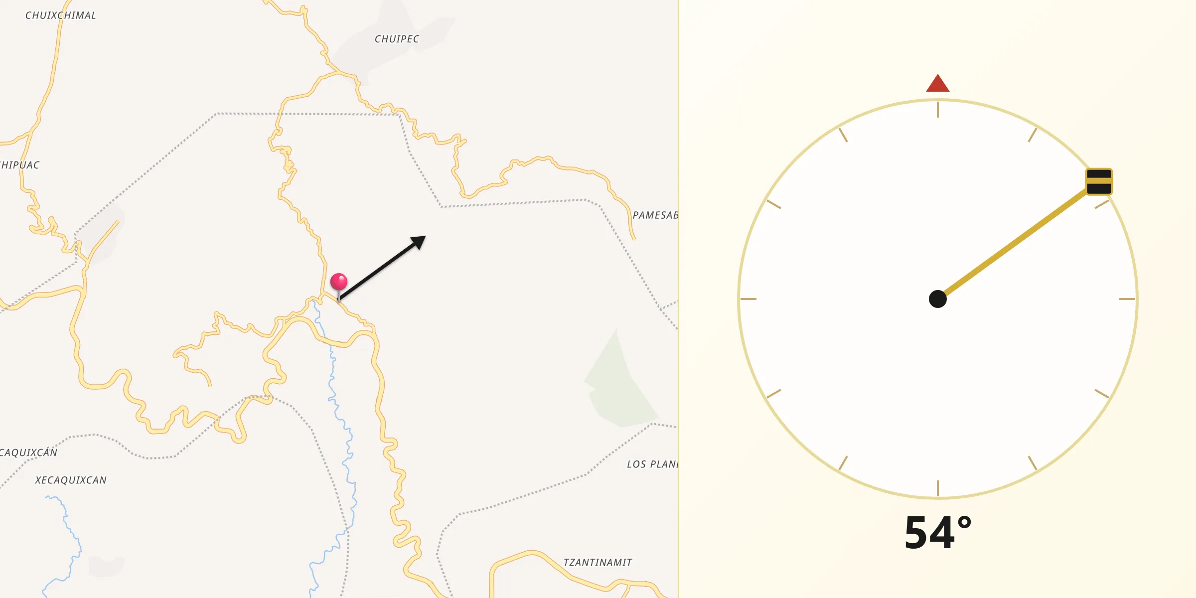 Dirección de la Qibla desde Nahualá