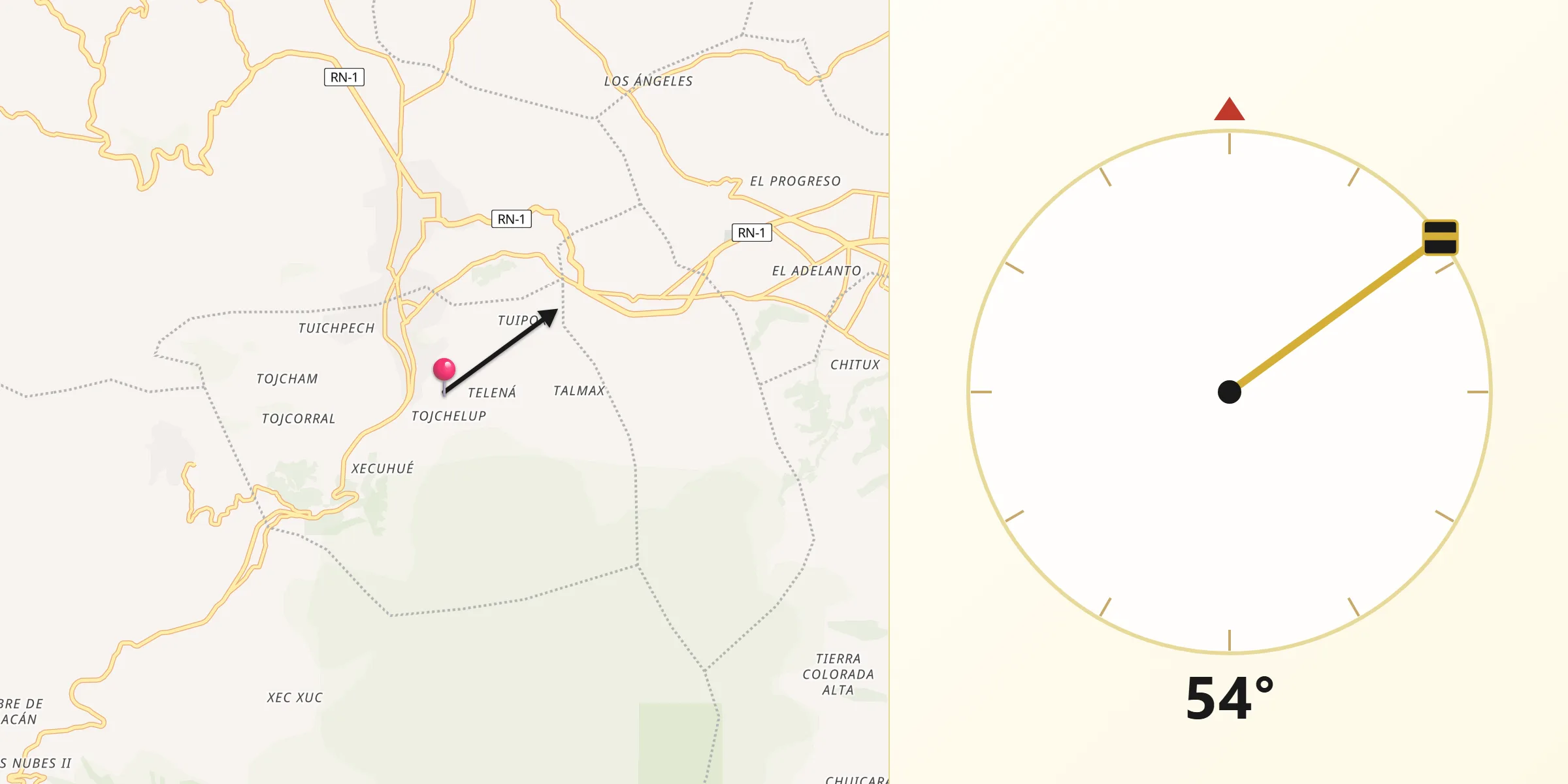 Dirección de la Qibla desde Municipio de Concepción Chiquirichapa