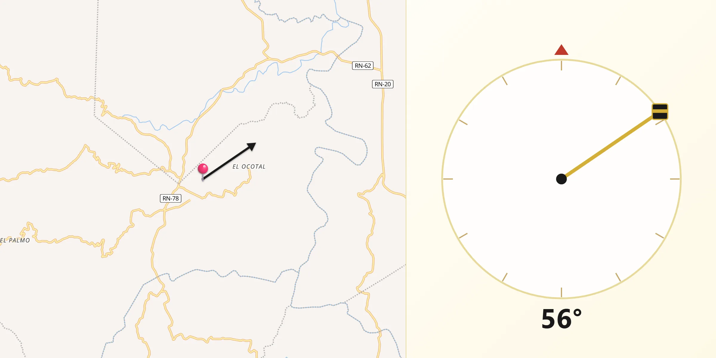 Dirección de la Qibla desde Arada