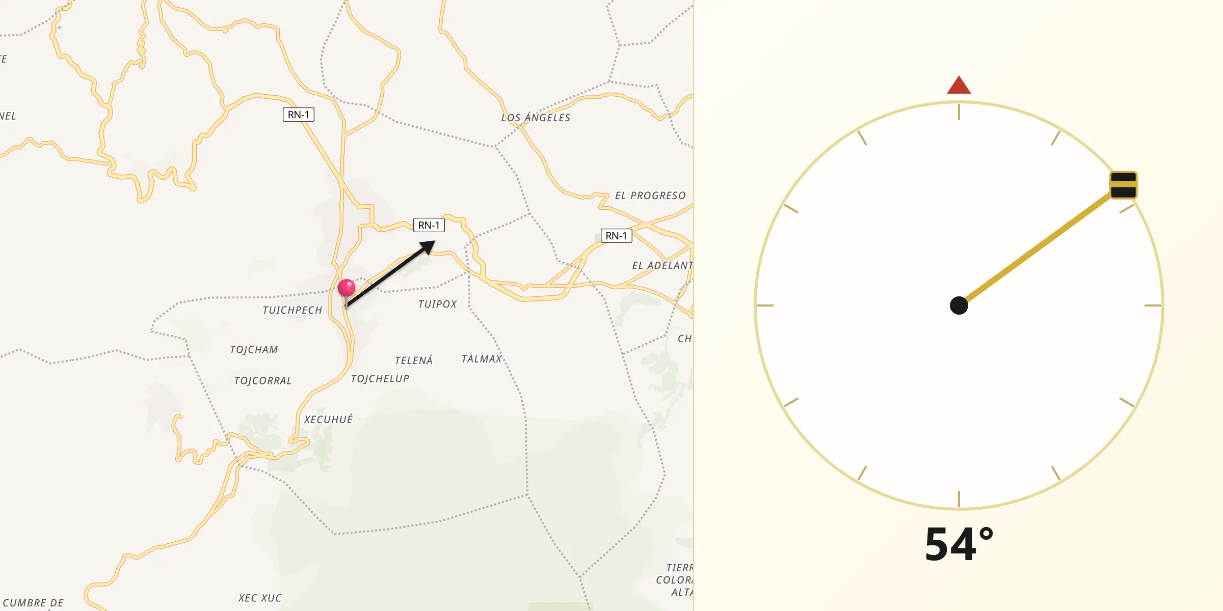 Dirección de la Qibla desde Concepción Chiquirichapa