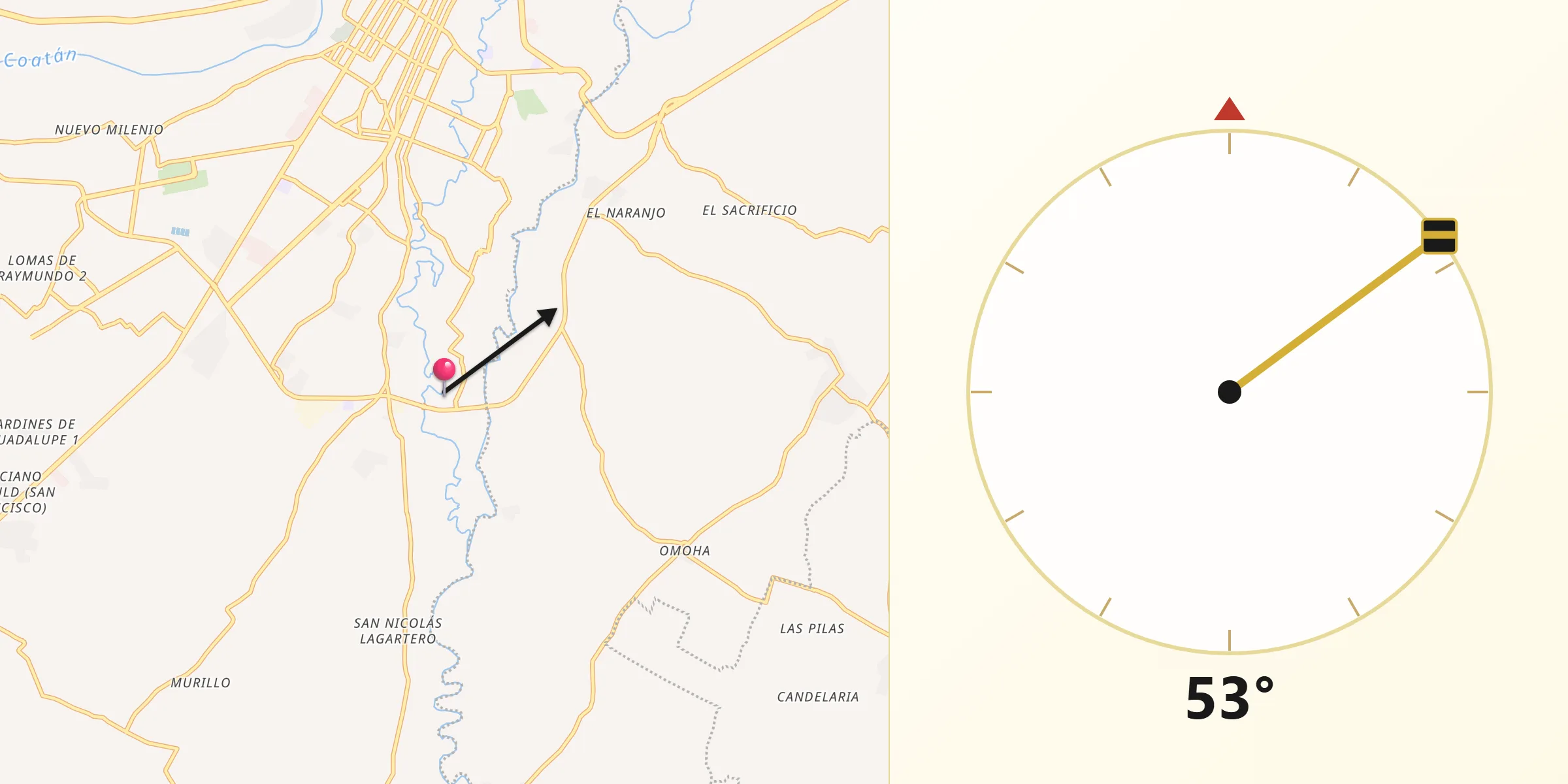 Dirección de la Qibla desde Los Palacios