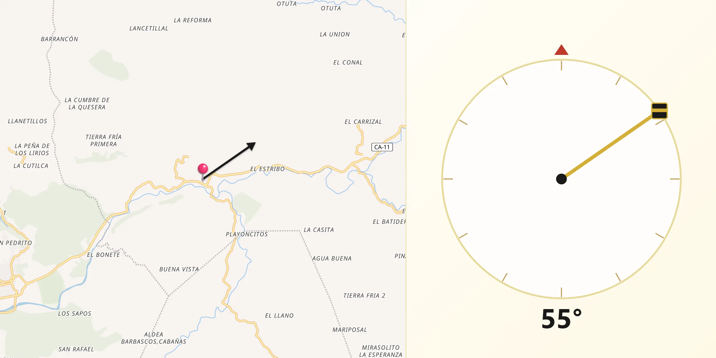 Dirección de la Qibla desde Santa Rita Copan
