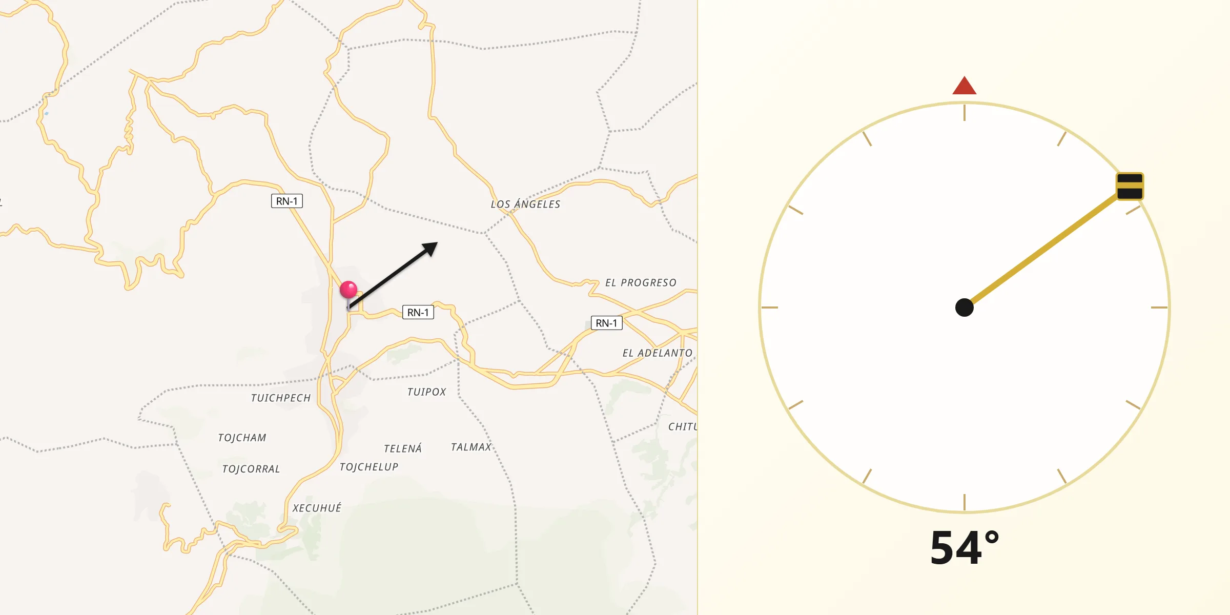 Dirección de la Qibla desde Ostuncalco