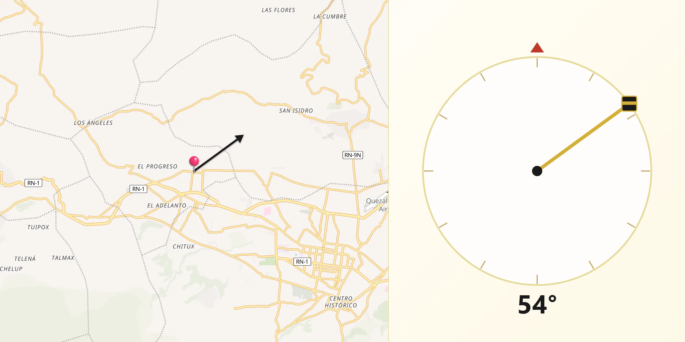 Dirección de la Qibla desde La Esperanza