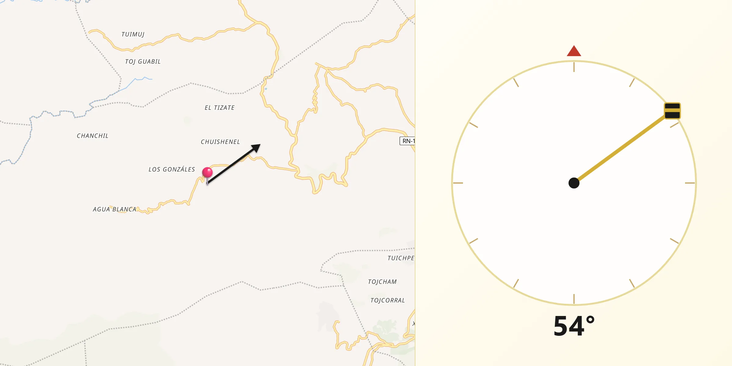 Dirección de la Qibla desde Municipio de San Juan Ostuncalco