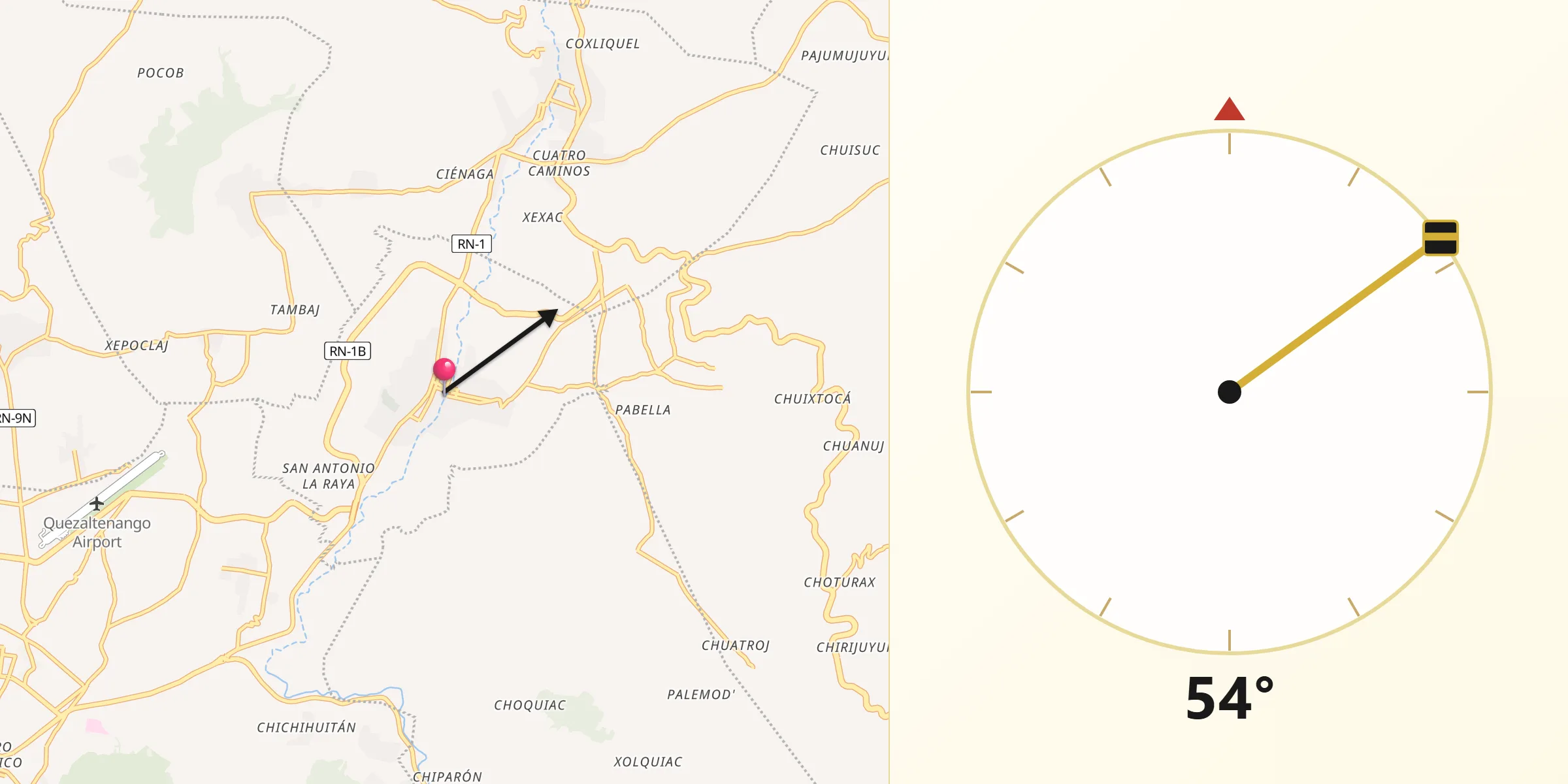 Dirección de la Qibla desde Salcajá