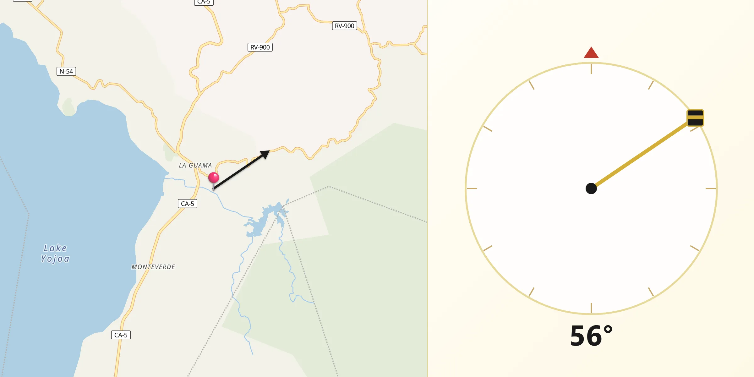 Dirección de la Qibla desde La Guama