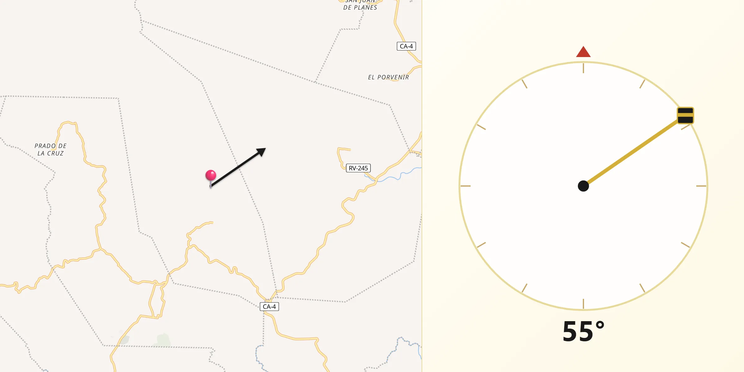 Dirección de la Qibla desde Agua Caliente