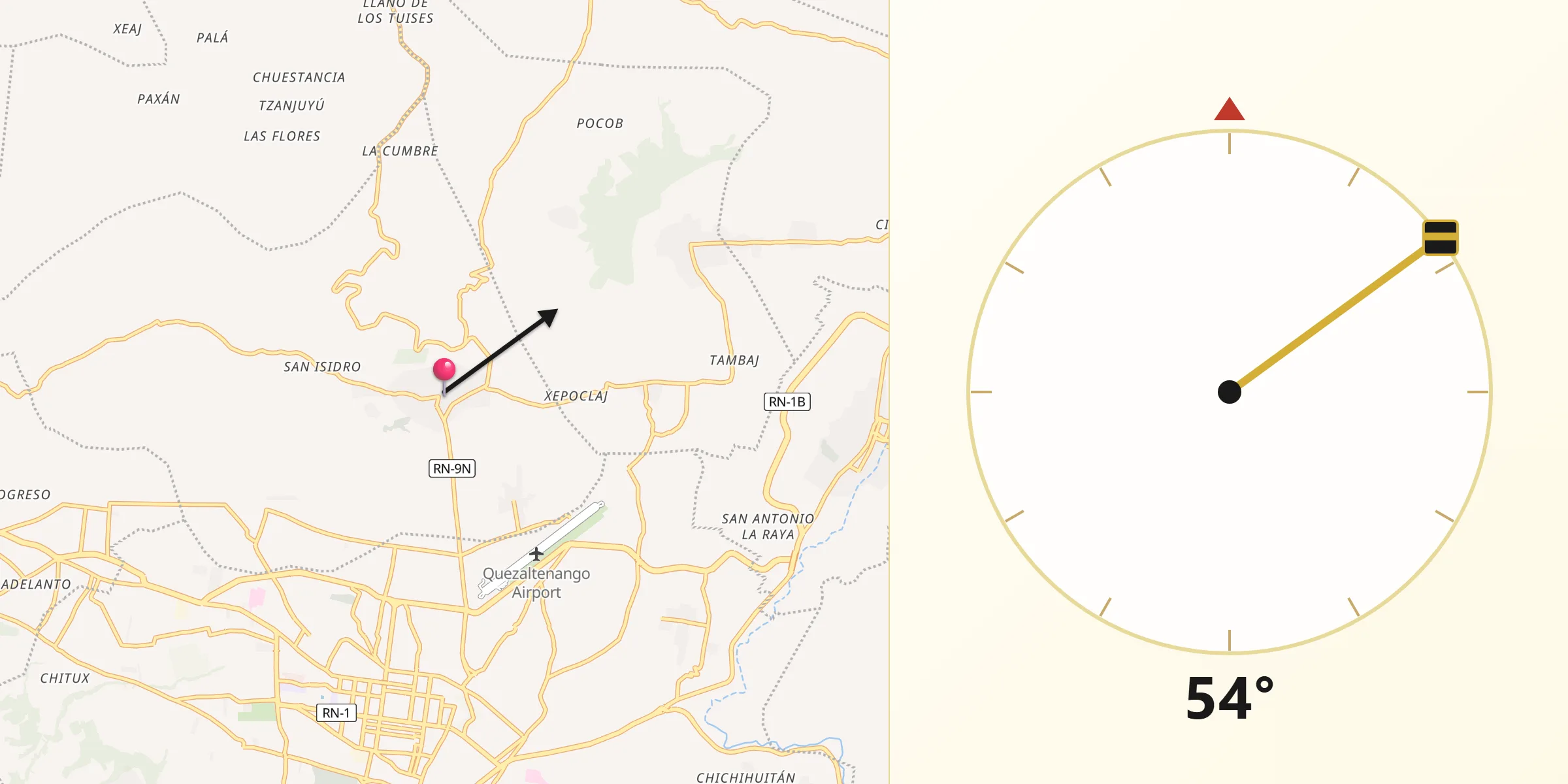 Dirección de la Qibla desde Olintepeque