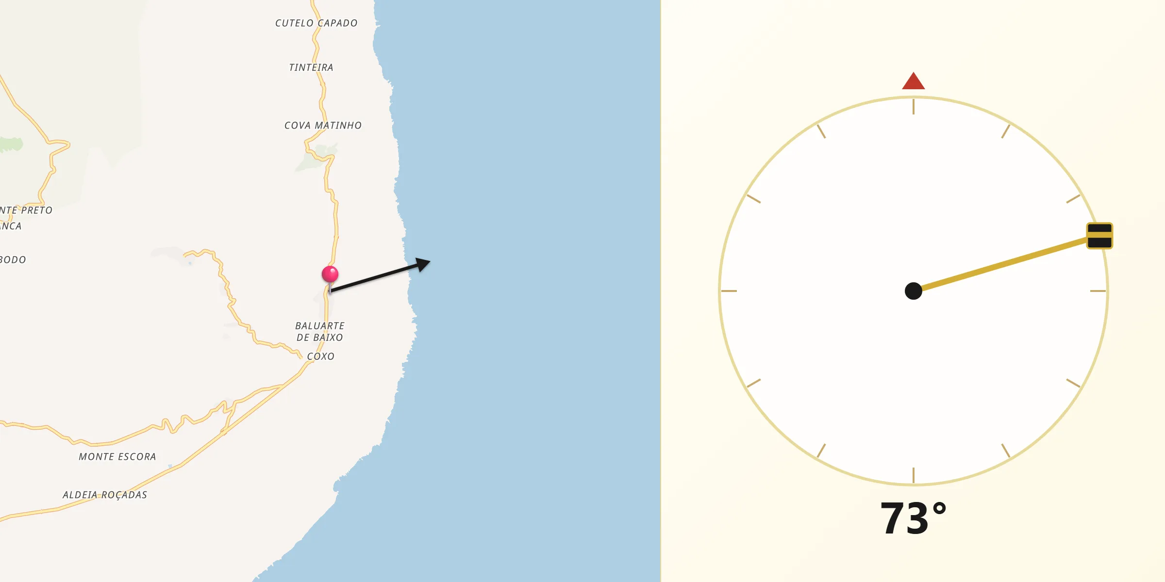 Direção da Qibla a partir de Cova Figueira