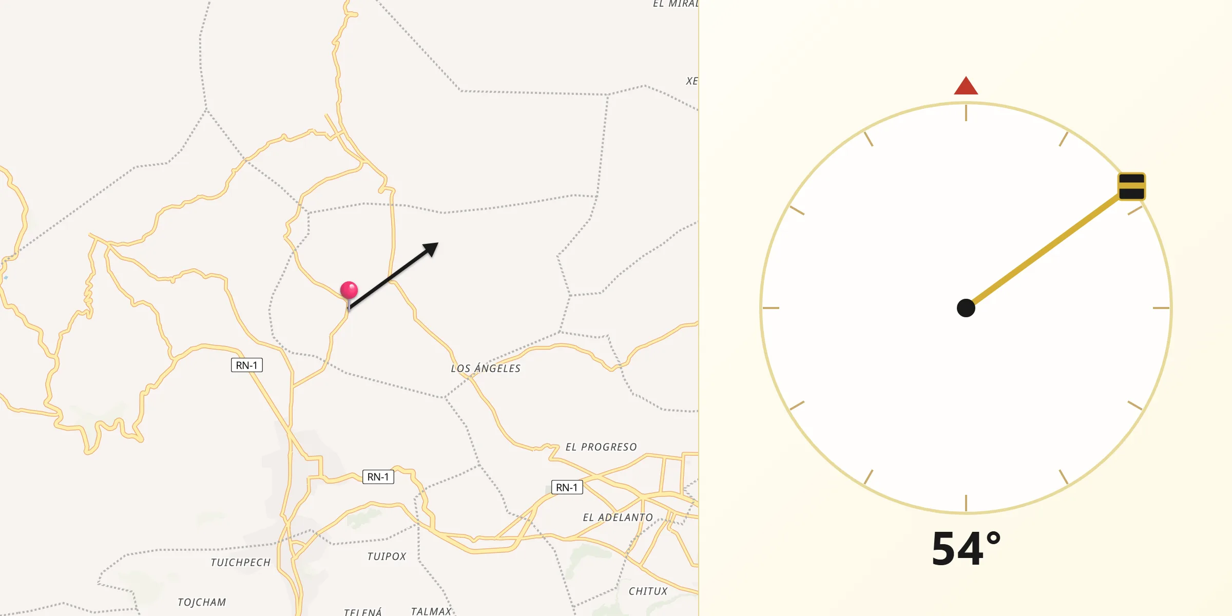 Dirección de la Qibla desde San Miguel Sigüilá