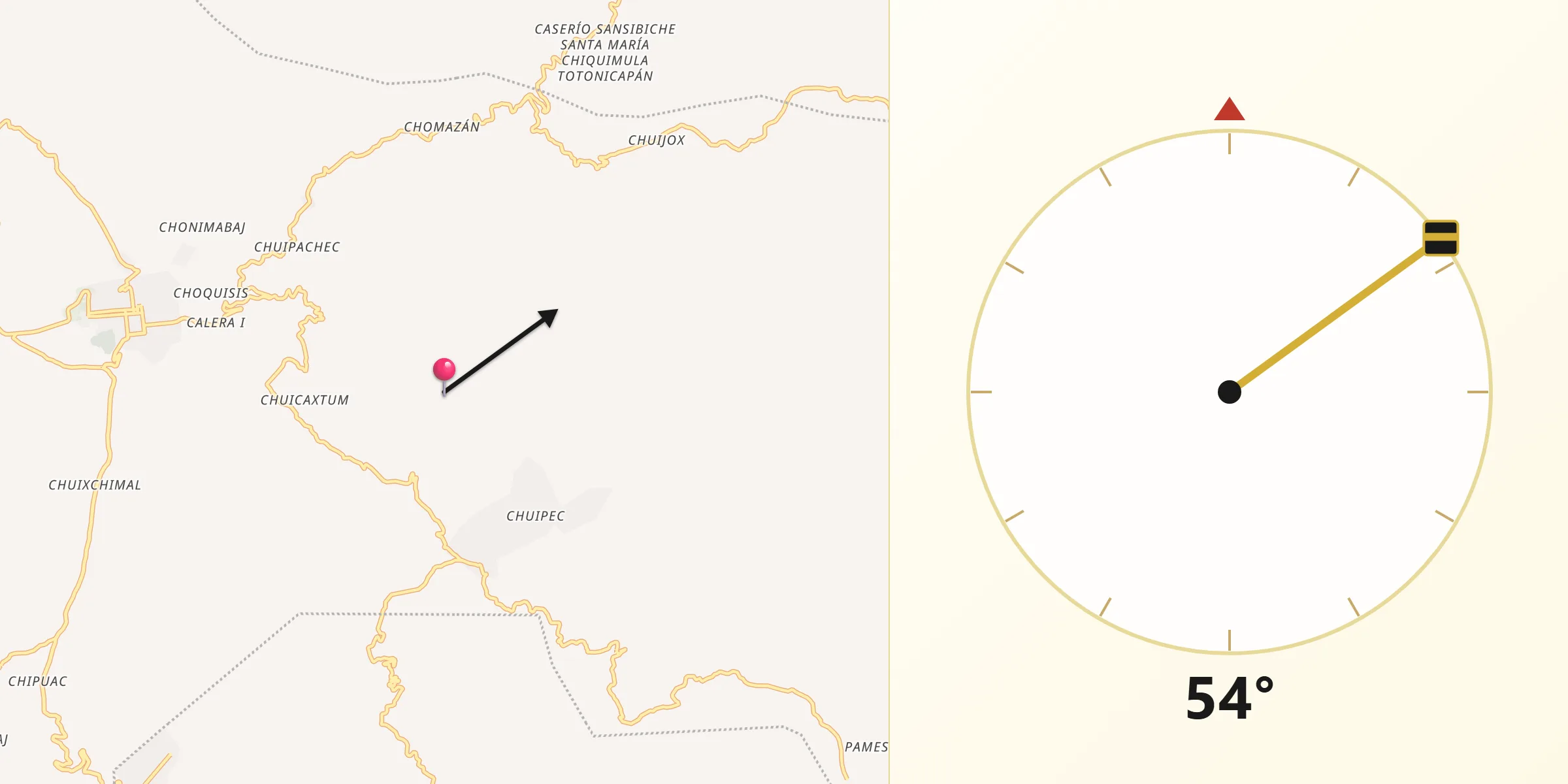 Dirección de la Qibla desde Municipio de Totonicapán