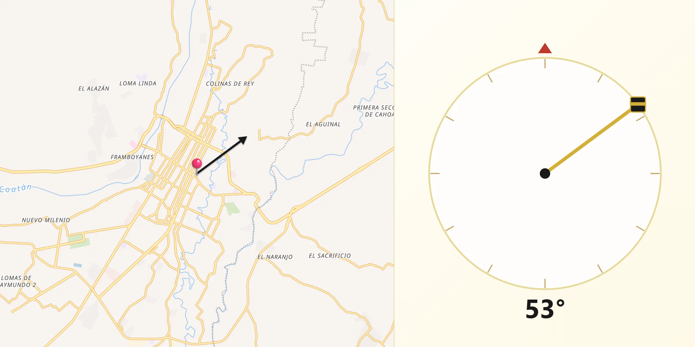 Dirección de la Qibla desde Tapachula