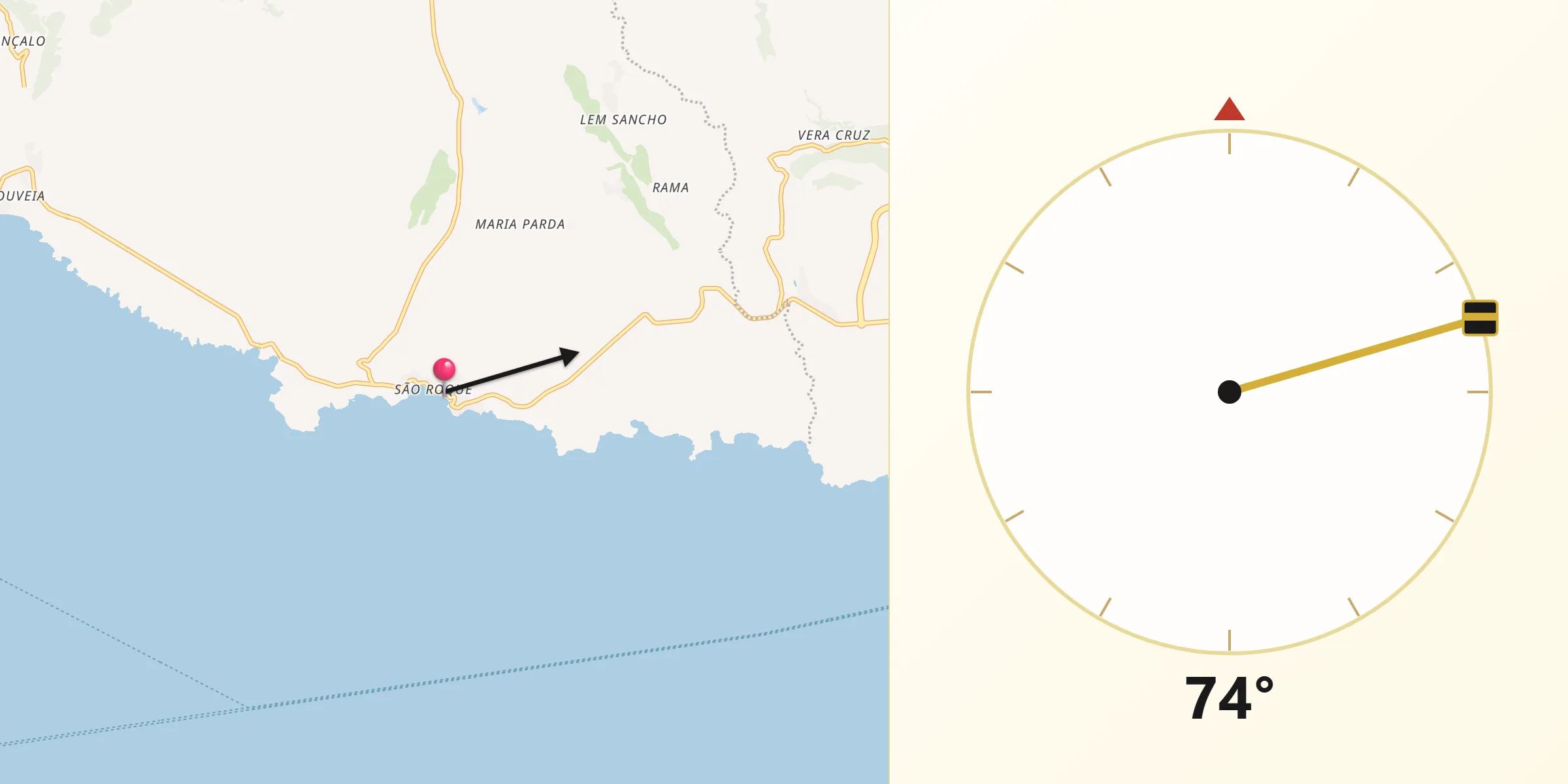 Direção da Qibla a partir de Cidade Velha