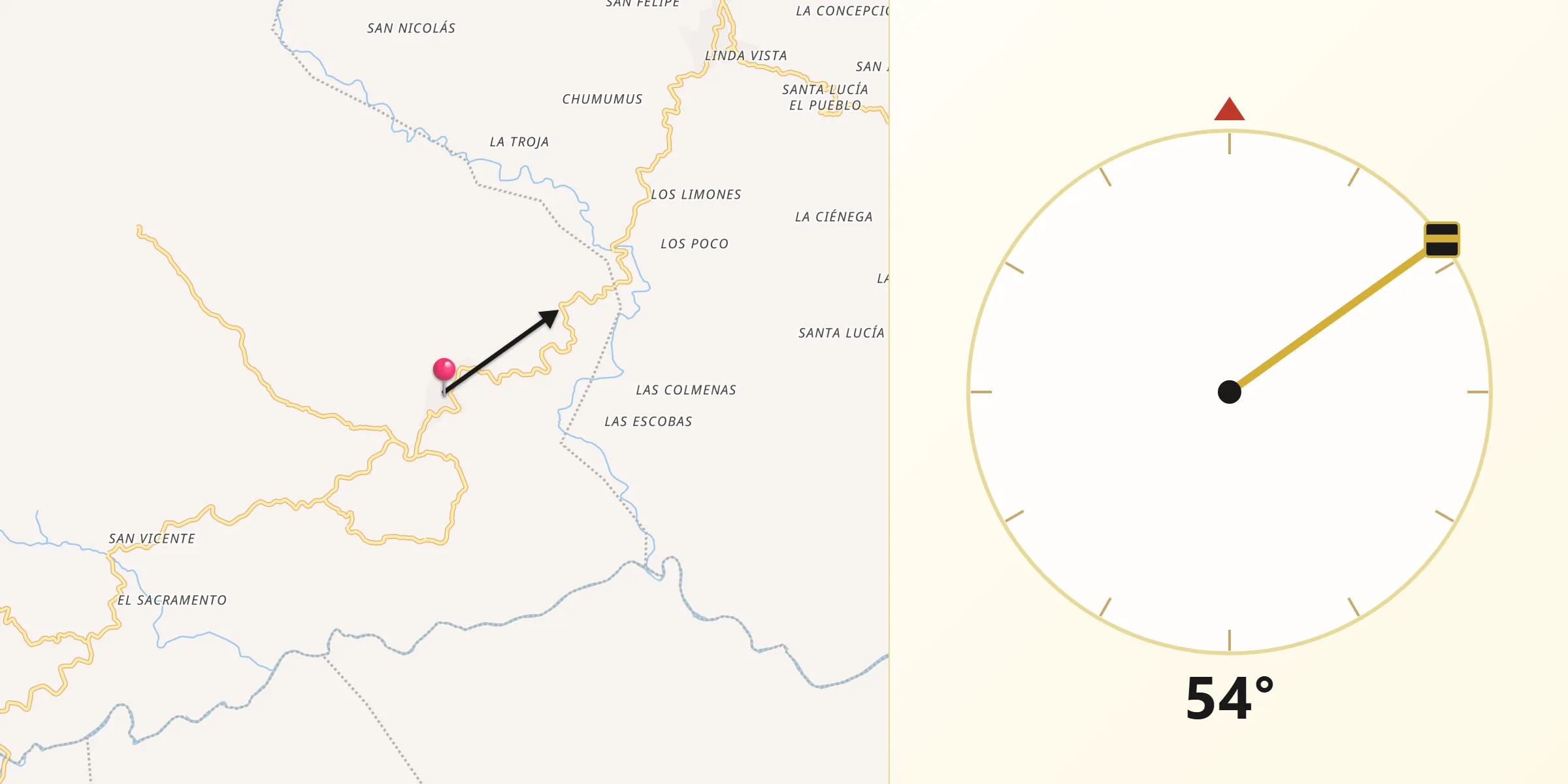 Dirección de la Qibla desde Granados