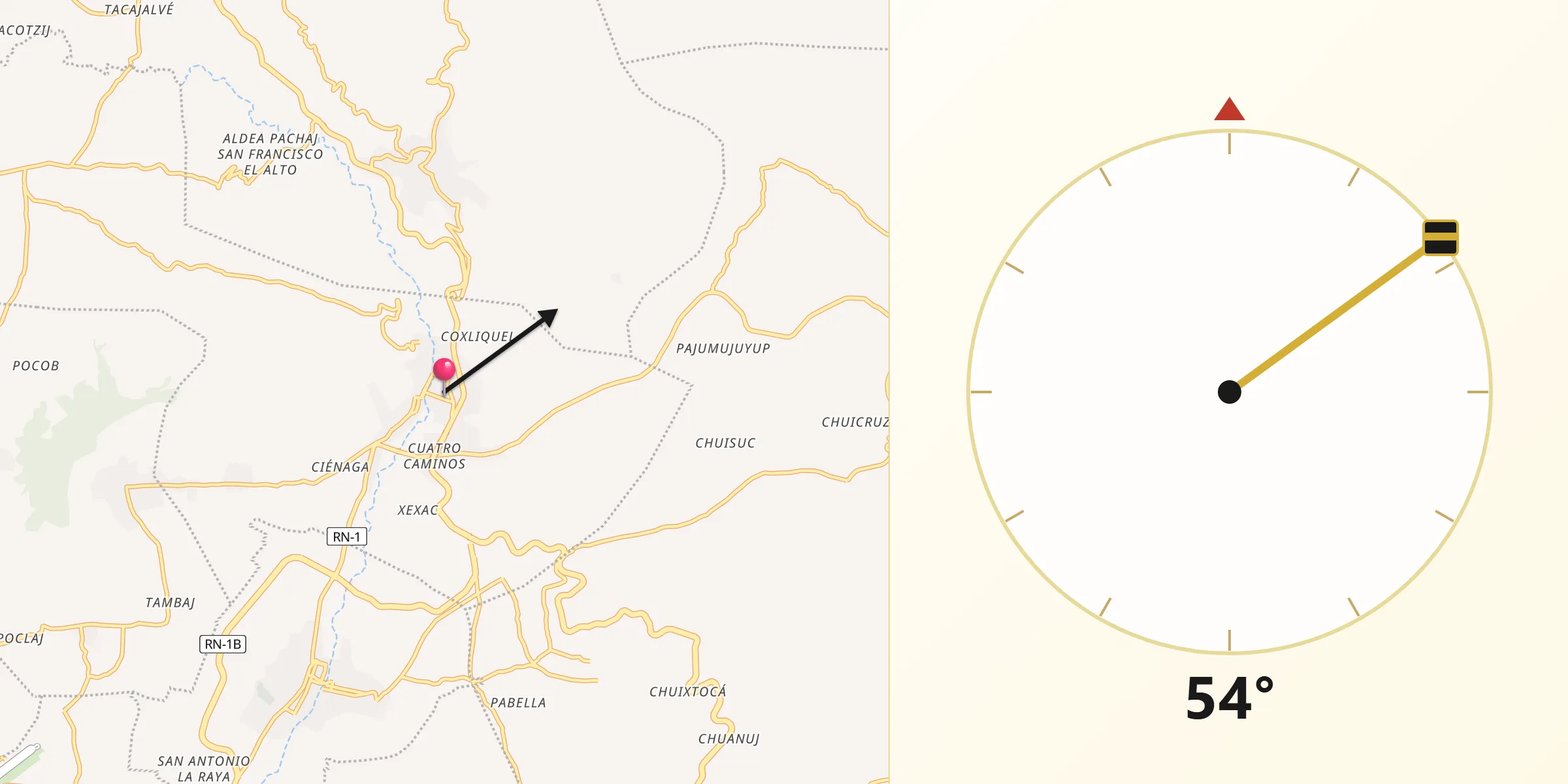 Dirección de la Qibla desde San Cristóbal Totonicapán