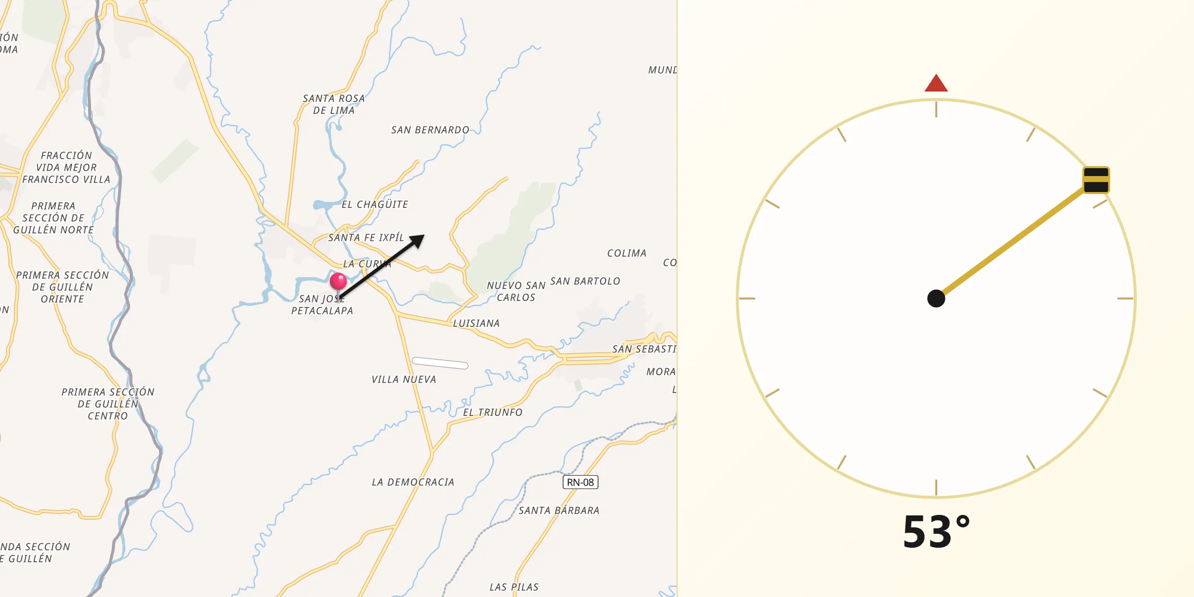 Dirección de la Qibla desde Municipio de Malacatán