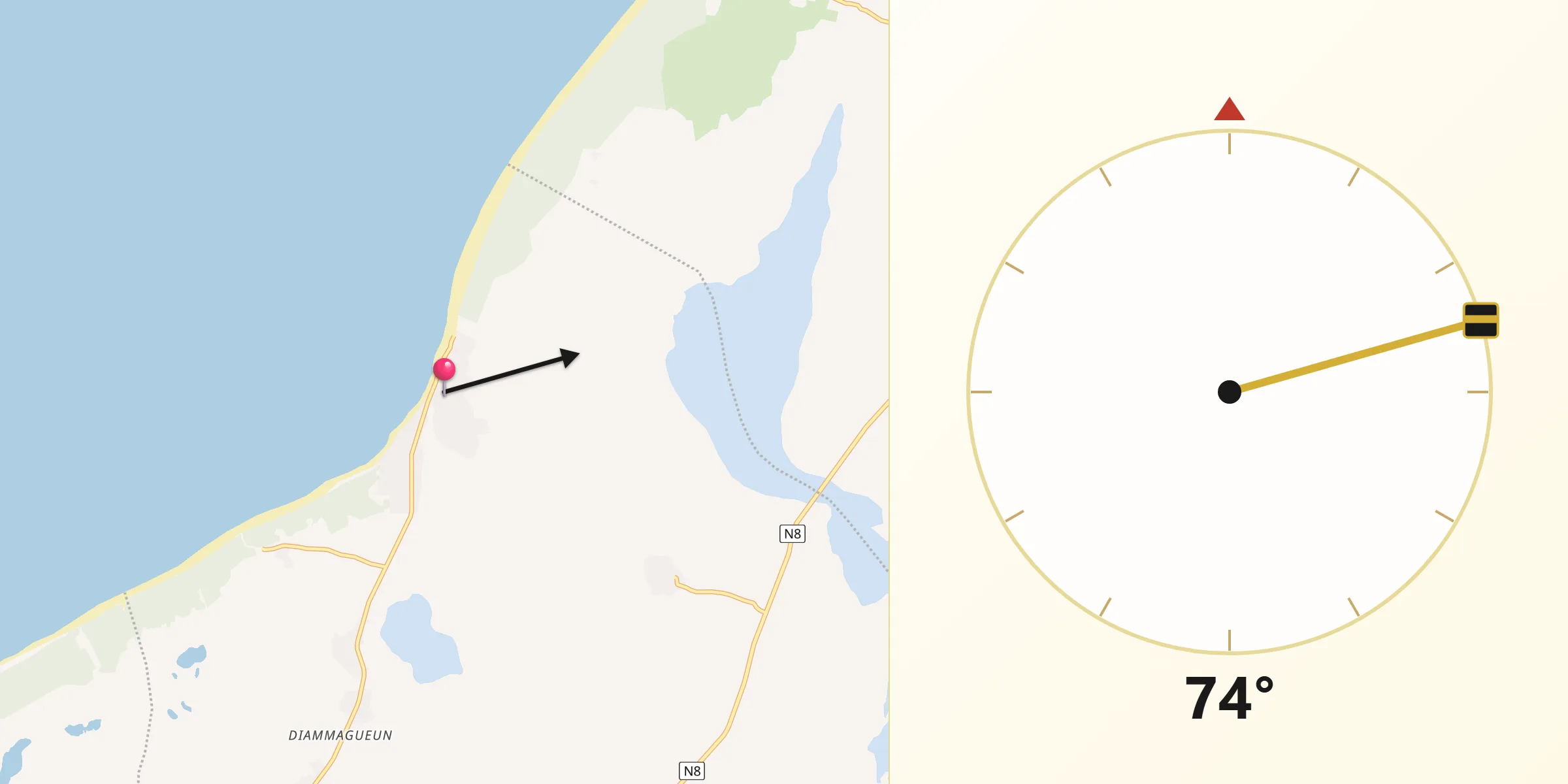 Direction vers la Qibla depuis Kayar