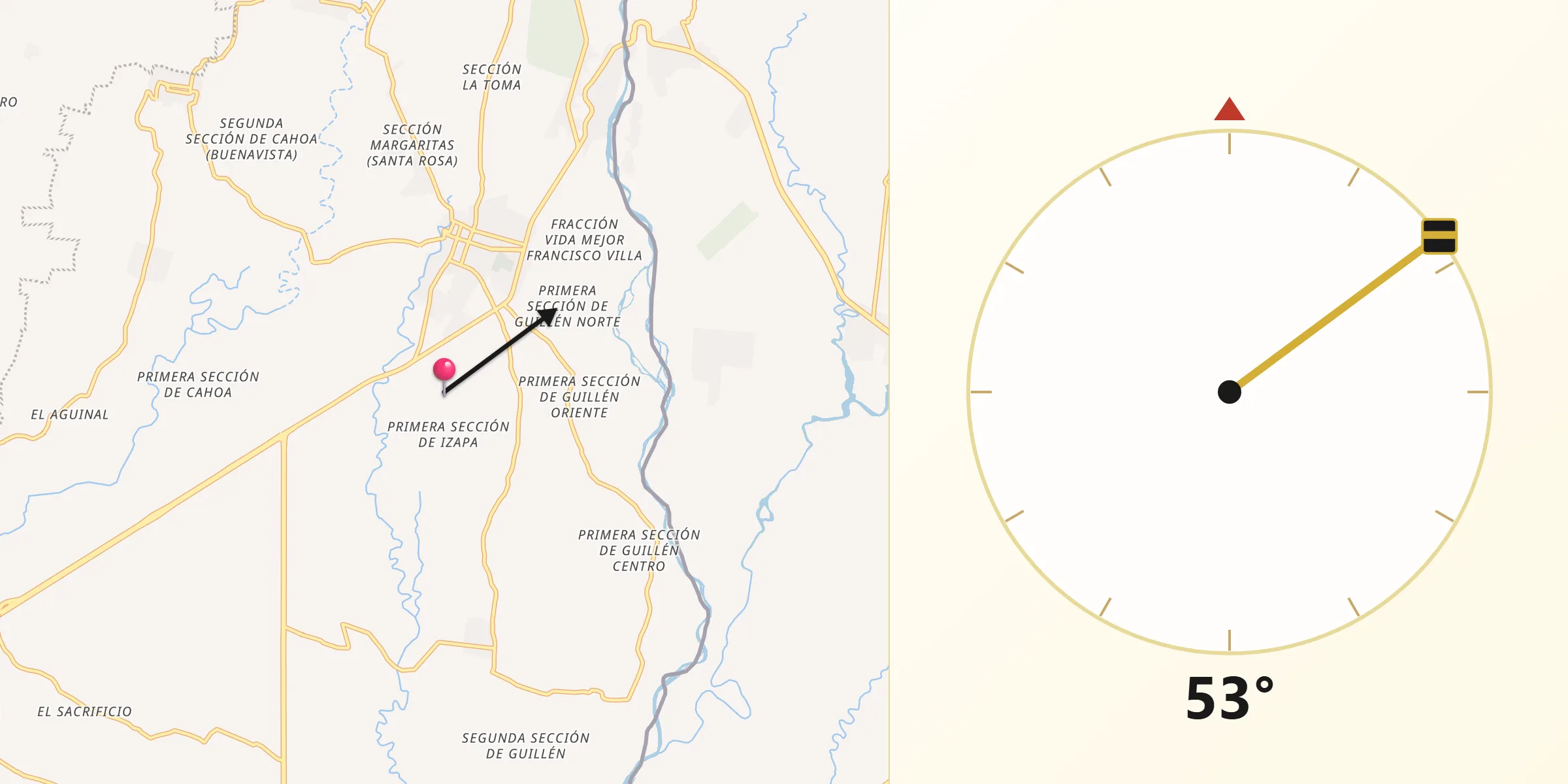 Dirección de la Qibla desde 1ra. Sección de Izapa